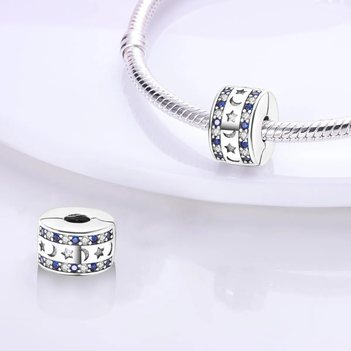 LNQOBU Clip/Stopper Charms per Bracciale Argento 925 Pave Cubic Zirconia Bead Stella Luna Farfalla Blu Gioielli Regalo per Donna - immagine 3