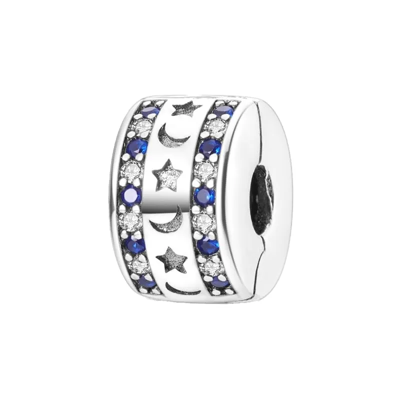 LNQOBU Clip/Stopper Charms per Bracciale Argento 925 Pave Cubic Zirconia Bead Stella Luna Farfalla Blu Gioielli Regalo per Donna - immagine 4