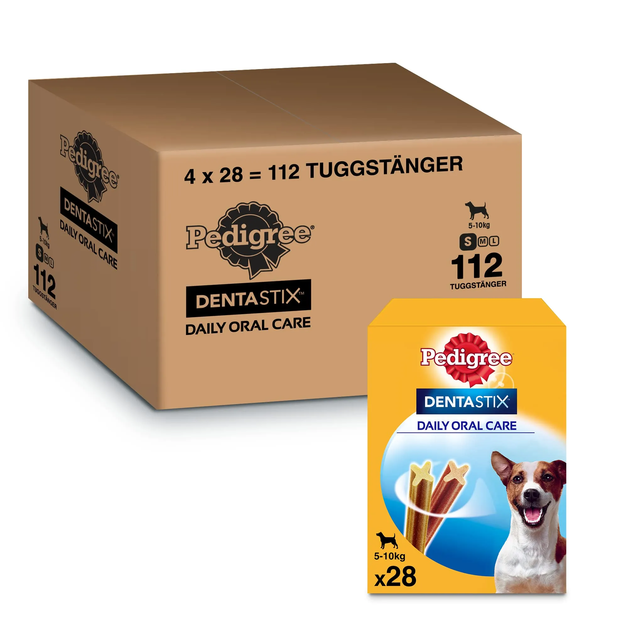 Pedigree DentaStix Daily Oral Care snack per la cura dei denti per cani di piccola taglia - al gusto di pollo e manzo - 112 bastoncini (4 x 28 pezzi) - immagine 1