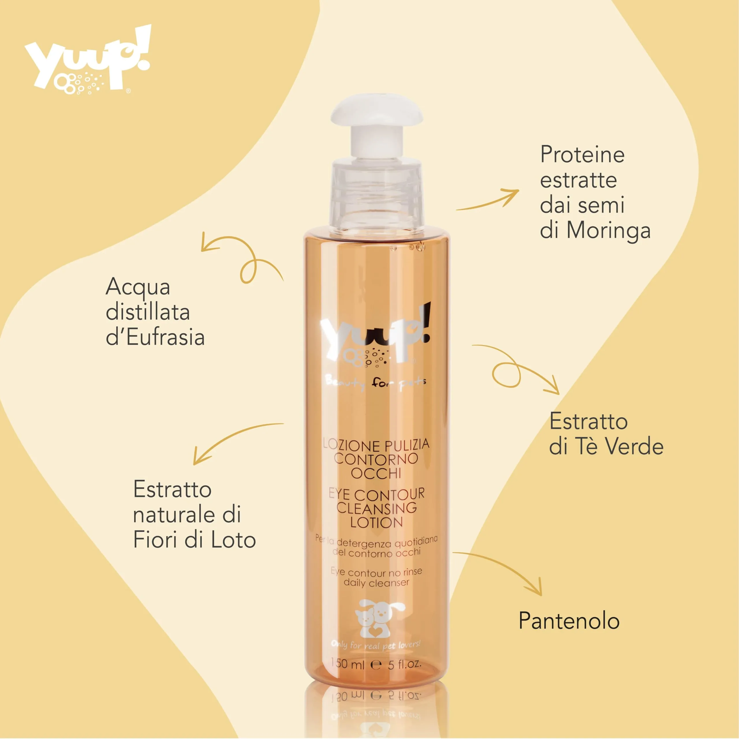 Yuup! - Lozione Pulizia Contorno Occhi per Cani e Gatti, Detergente per la Pulizia Quotidiana degli Occhi a Base di ingredianti Naturali, 150 ml - immagine 2