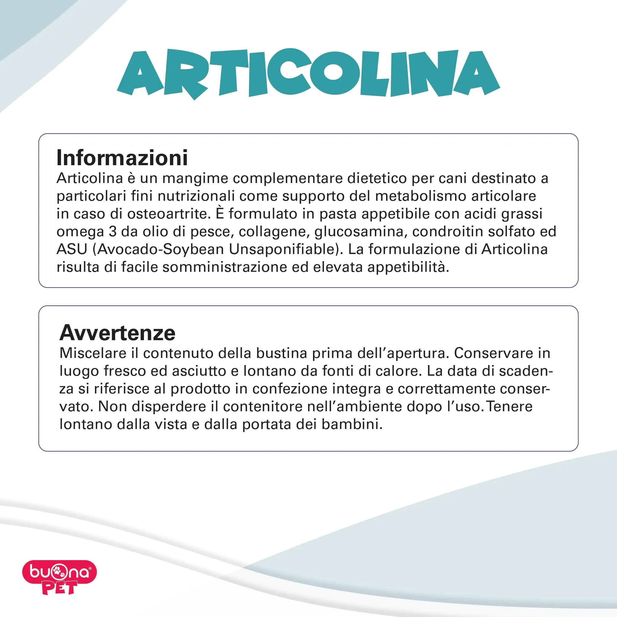 Buona Pet Articolina Integratore Articolazioni Cane 20 Bustine, Mangime Complementare Dietetico per Cani con Omega 3, Petagile®, Glucosamina, Condroitin Solfato, ASU e Pea Levagen Plus® - immagine 6