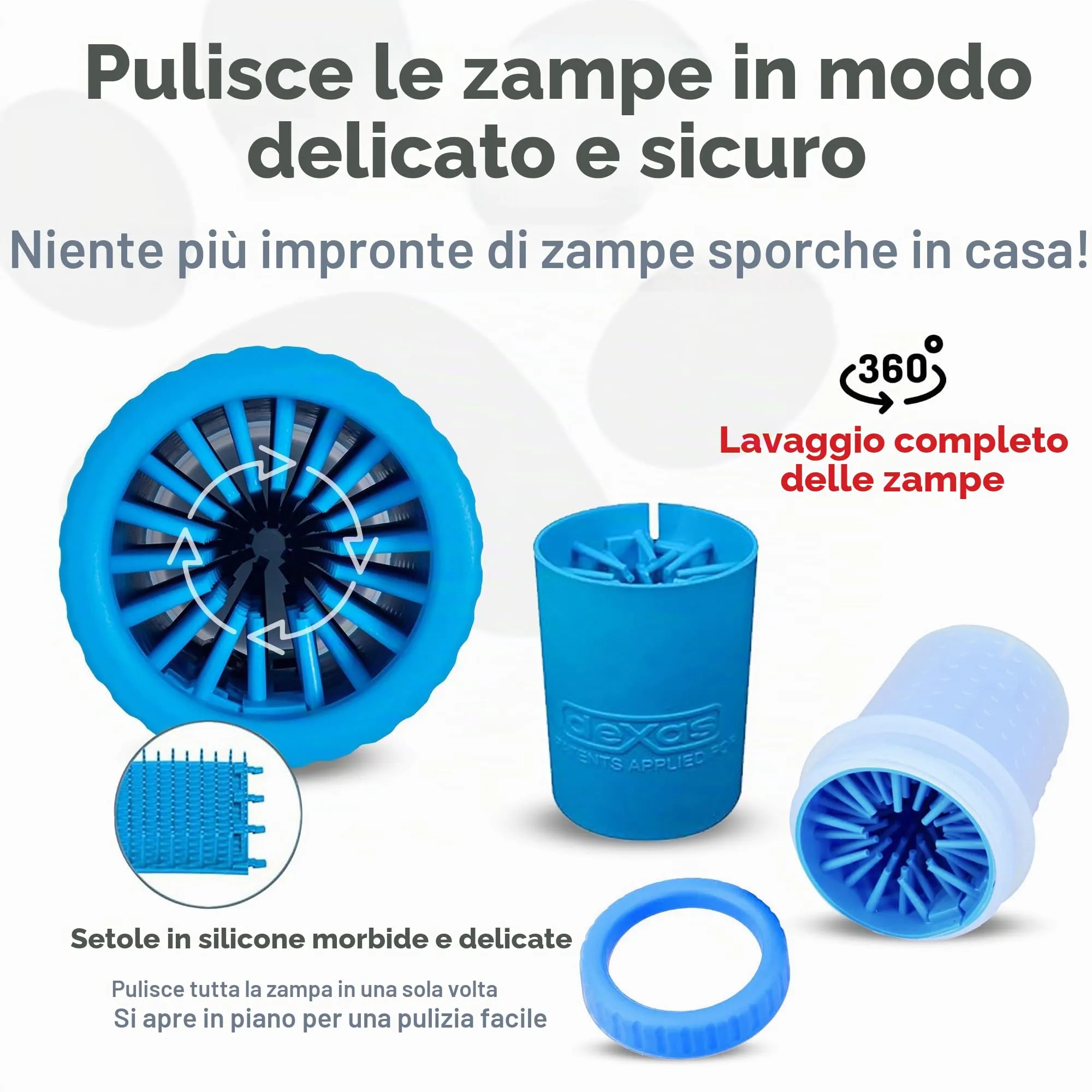 Dexas Pulitore per zampe di cane di piccola taglia, Pro Blue, sistema per pulire le zampe dei cani, accessori per animali domestici di alta qualità - immagine 2