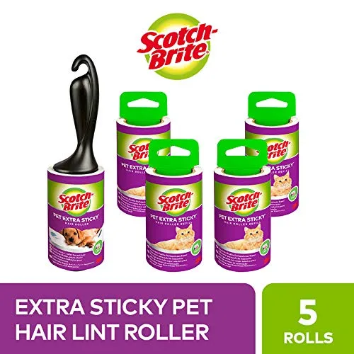 Scotch-Brite Pet Extra Sticky, Spazzola Extra Adesiva per Rimuovere i Peli Degli Animali Domestici + 4 Ricariche, 240 Fogli Totali - immagine 2
