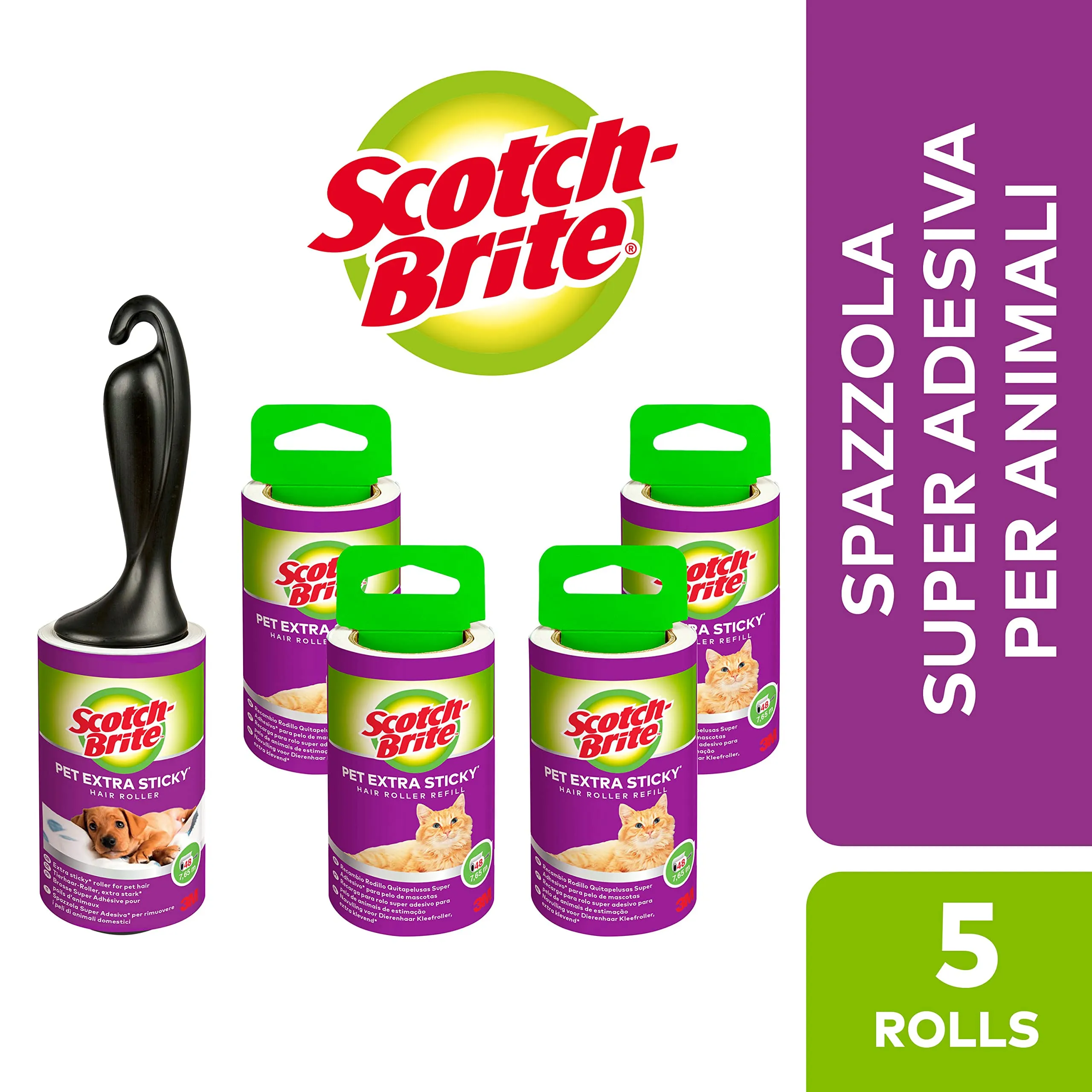 Scotch-Brite Pet Extra Sticky, Spazzola Extra Adesiva per Rimuovere i Peli Degli Animali Domestici + 4 Ricariche, 240 Fogli Totali - immagine 8