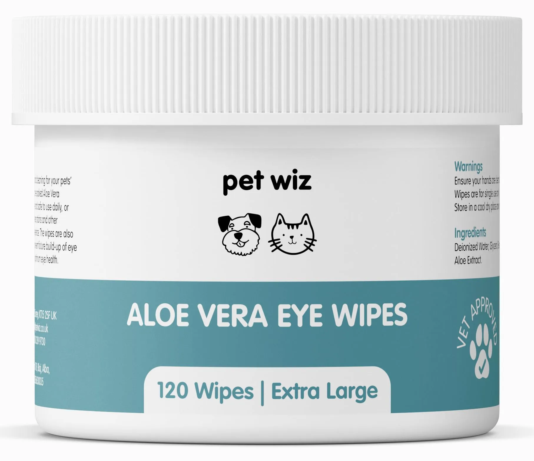 Pet Wiz Approvato dal Veterinario, 120 salviette Naturali Extra Large per Gli Occhi, Delicate e Lenitive - immagine 1