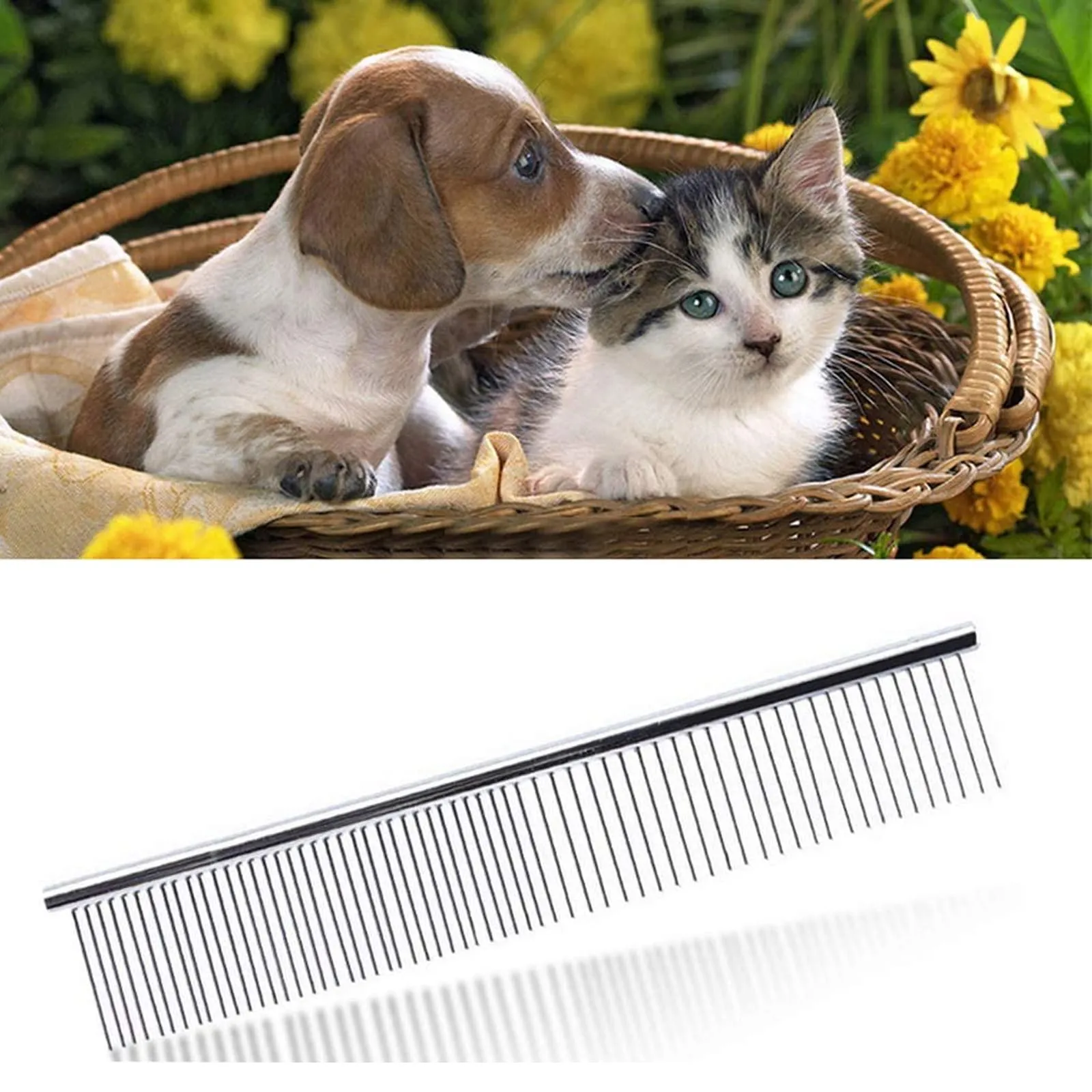 Pettine per Animali Domestici in Acciaio Inossidabile Pettine per,per Toelettatura Animali,Adatto a Tutti I Tipi di Domestici a Pelo Lungo e Corto(19 x 3.5cm) - immagine 4
