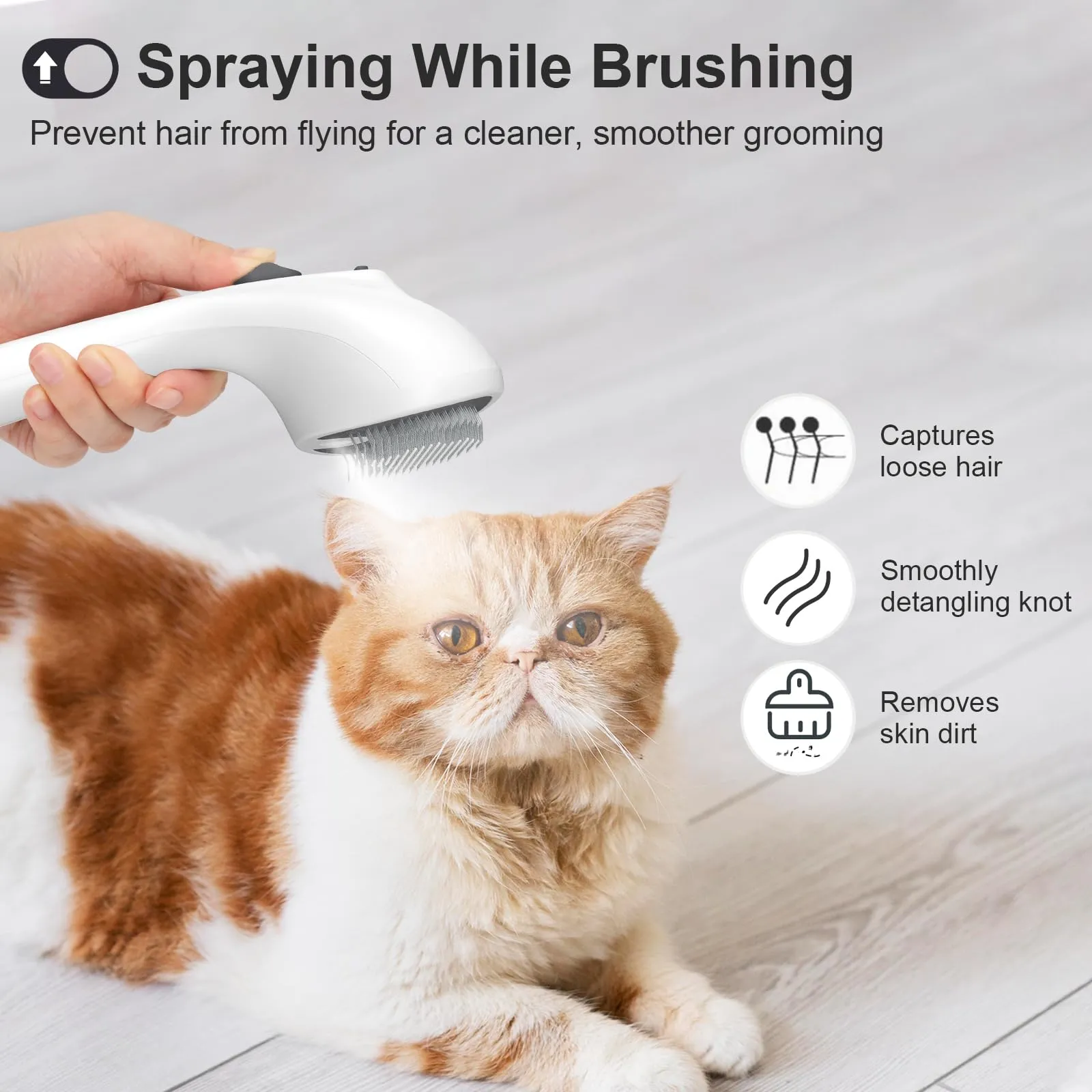 Euqvunn Spazzola a Vapore per Gatti e Cani con Pulsante di Rilascio, [Design Ultra-Silenzioso/Manico Ergonomico] Spazzola a Vapore Ricaricabile per Animali Domestici,Spazzola per Gatti, Cani Conigli - immagine 2