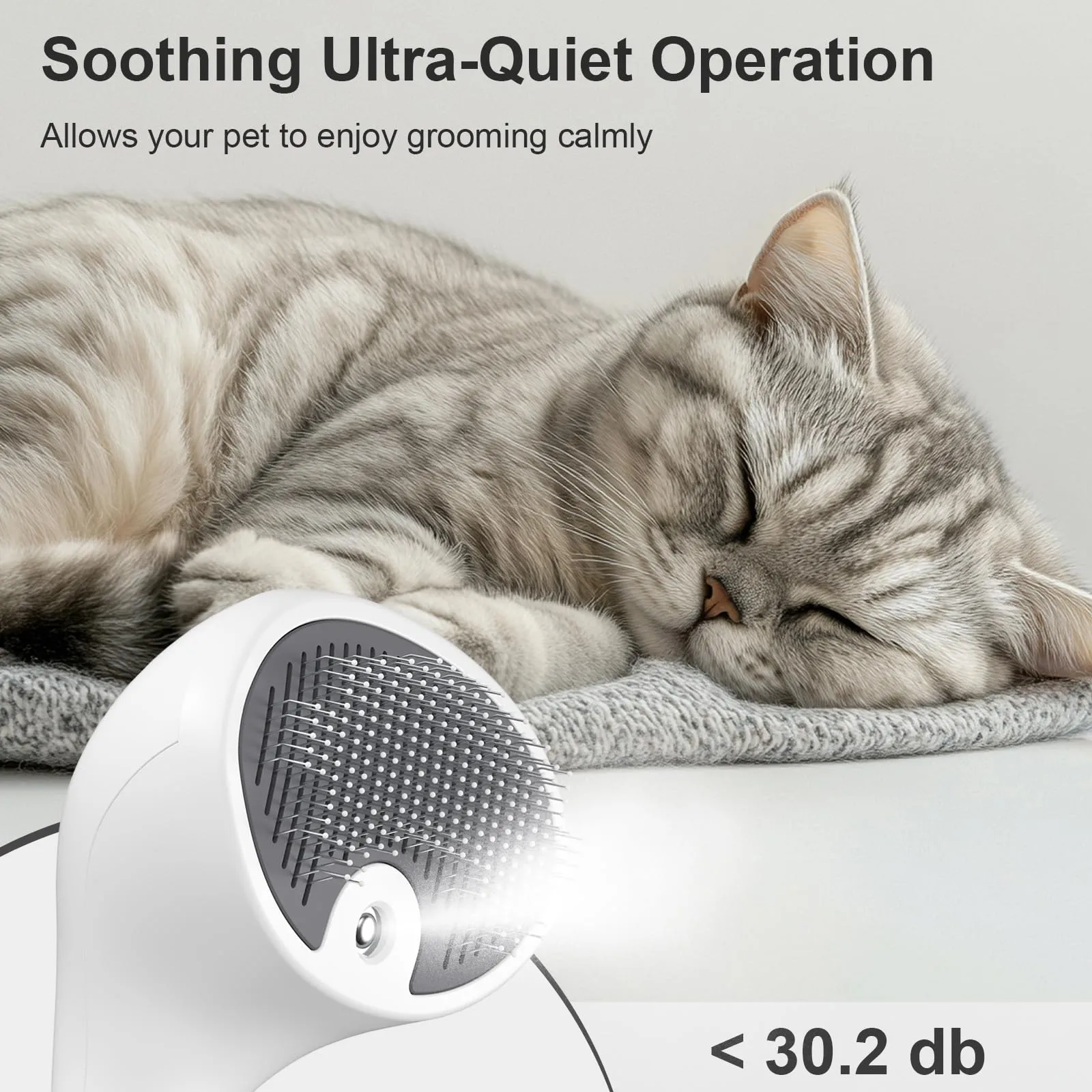 Euqvunn Spazzola a Vapore per Gatti e Cani con Pulsante di Rilascio, [Design Ultra-Silenzioso/Manico Ergonomico] Spazzola a Vapore Ricaricabile per Animali Domestici,Spazzola per Gatti, Cani Conigli - immagine 3