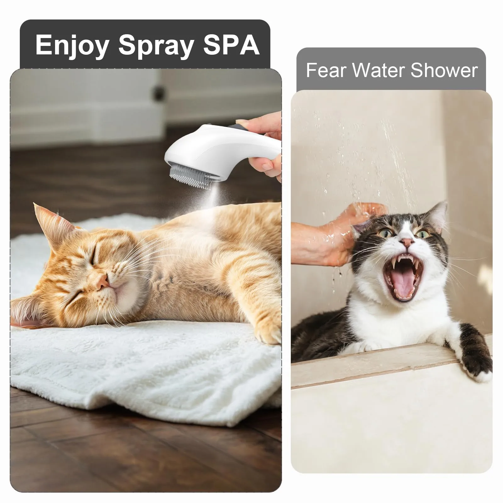 Euqvunn Spazzola a Vapore per Gatti e Cani con Pulsante di Rilascio, [Design Ultra-Silenzioso/Manico Ergonomico] Spazzola a Vapore Ricaricabile per Animali Domestici,Spazzola per Gatti, Cani Conigli - immagine 4