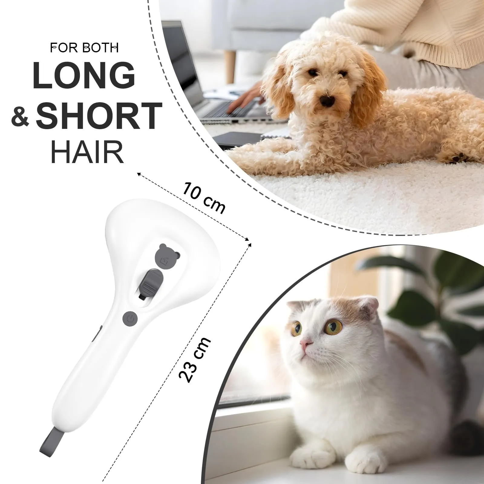 Euqvunn Spazzola a Vapore per Gatti e Cani con Pulsante di Rilascio, [Design Ultra-Silenzioso/Manico Ergonomico] Spazzola a Vapore Ricaricabile per Animali Domestici,Spazzola per Gatti, Cani Conigli - immagine 9