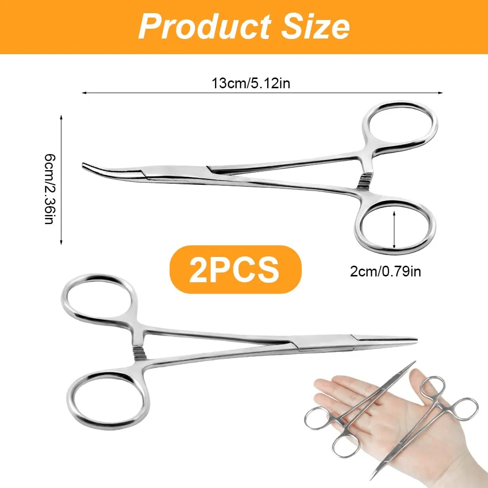 Ainiv 2 Pezzi Pinzette in Acciaio Inox, 13cm Pinzette per Toelettatura Animali, Pinza per La Pesca, Pinze Locking Set, per Pulizia Orecchie da Cane e Cura Degli Animali (Testa Dritta + Gomito) - immagine 2