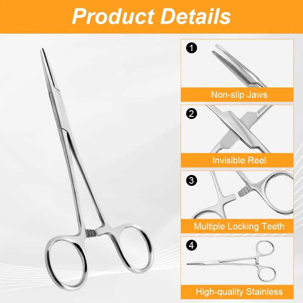 Ainiv 2 Pezzi Pinzette in Acciaio Inox, 13cm Pinzette per Toelettatura Animali, Pinza per La Pesca, Pinze Locking Set, per Pulizia Orecchie da Cane e Cura Degli Animali (Testa Dritta + Gomito) - immagine 3