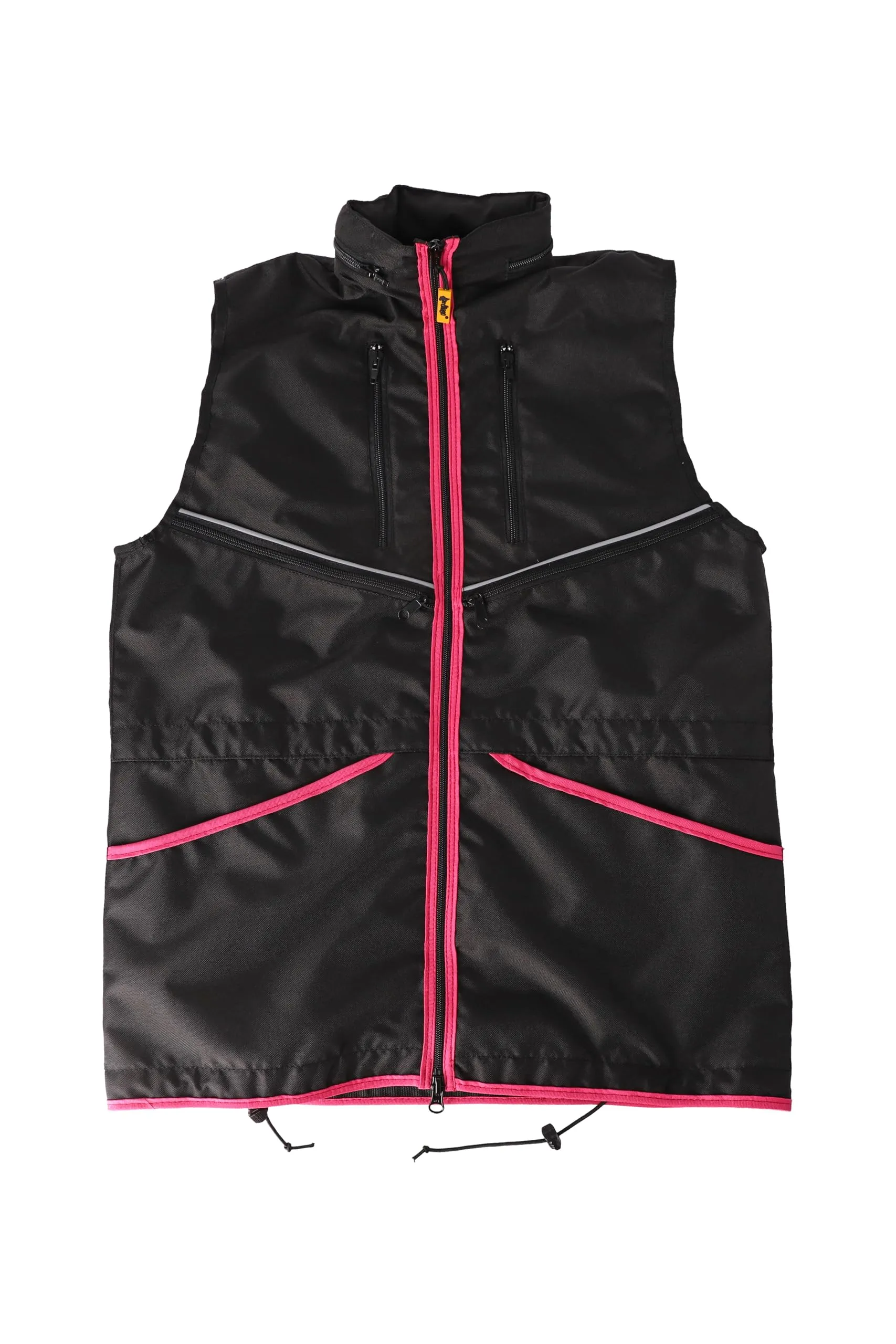 Dingo Waldemar Rutkowski Gilet da Dog Trainer con 2 Tasche con Zip, 2 Aperte, Cappuccio, Regolabile, Aderente, Impermeabile, Nero con Bordo Rosa - Taglia M (16424) - immagine 1