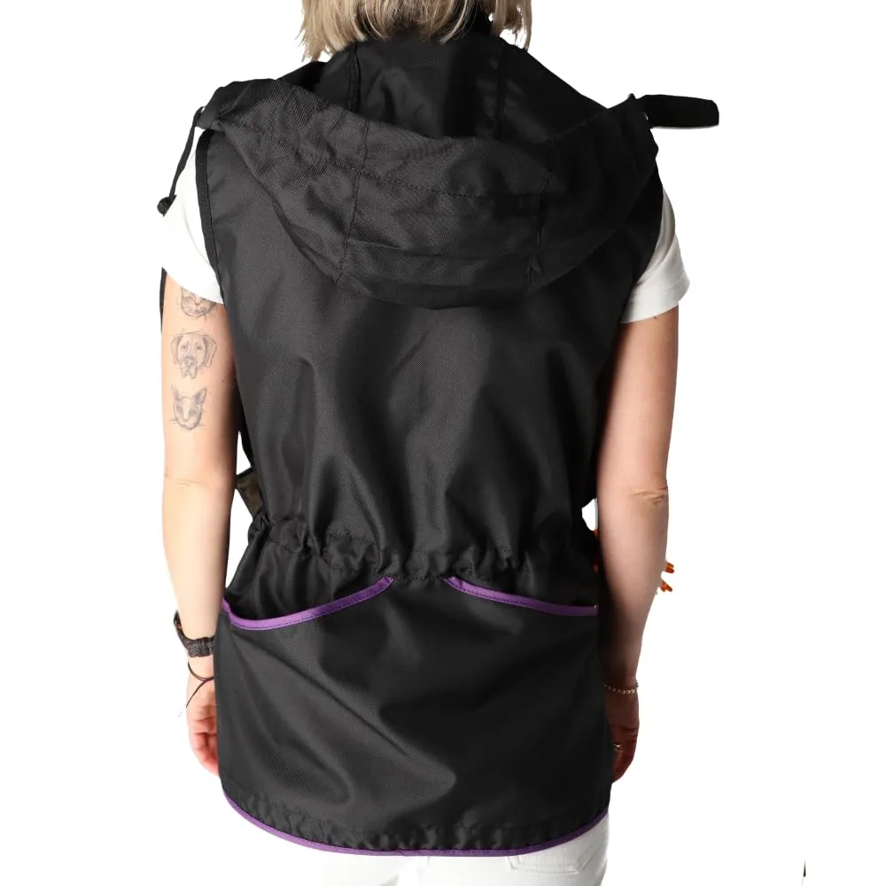 Dingo Waldemar Rutkowski Gilet da Dog Trainer con 2 Tasche con Zip, 2 Aperte, Cappuccio, Regolabile, Aderente, Impermeabile, Nero con Bordo Rosa - Taglia M (16424) - immagine 2