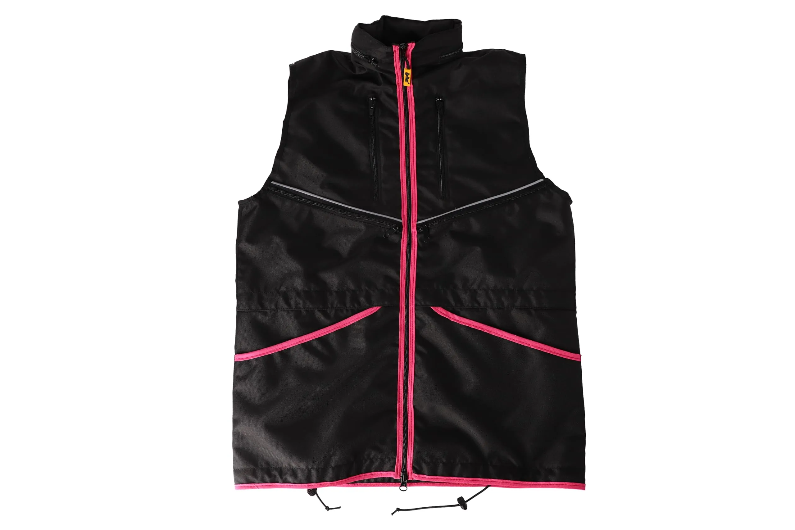 Dingo Waldemar Rutkowski Gilet da Dog Trainer con 2 Tasche con Zip, 2 Aperte, Cappuccio, Regolabile, Aderente, Impermeabile, Nero con Bordo Rosa - Taglia S (16420) - immagine 1