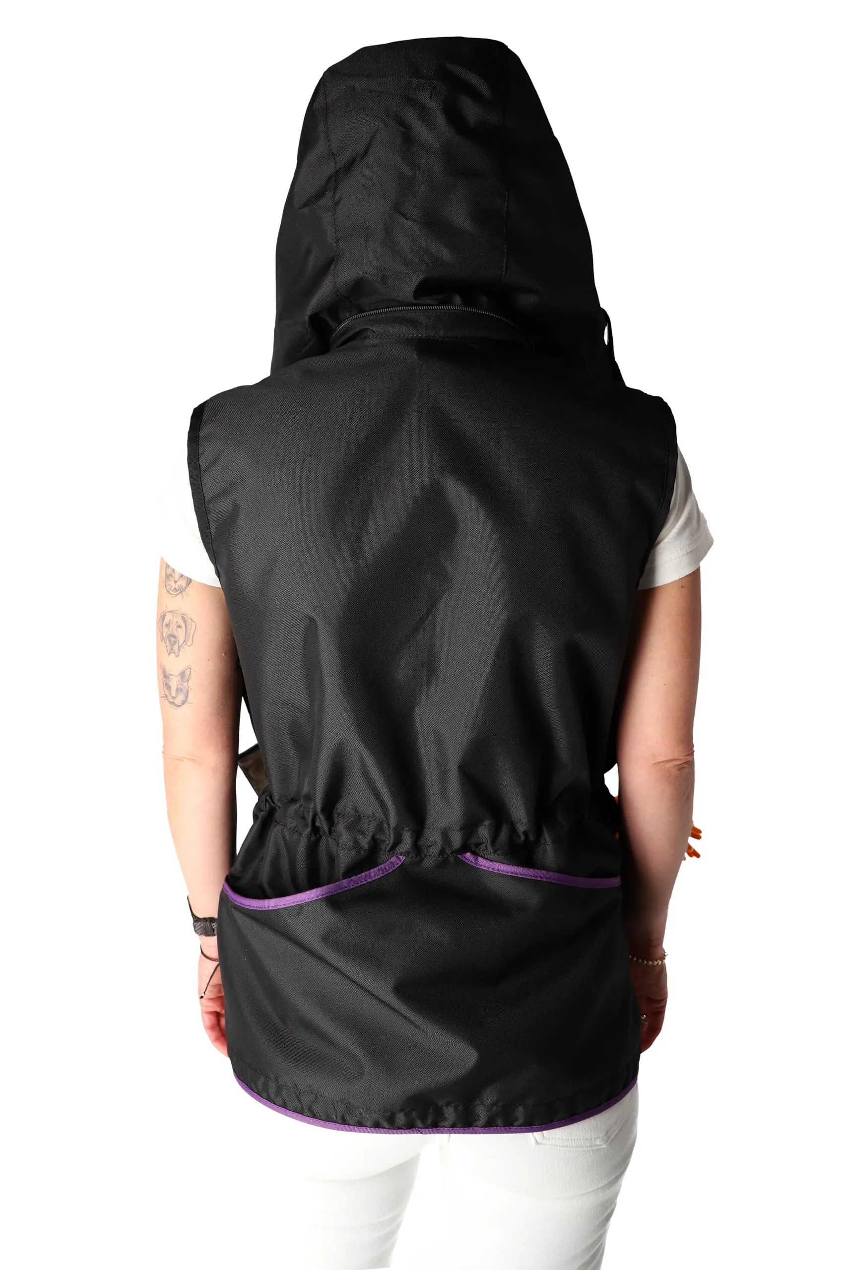 Dingo Waldemar Rutkowski Gilet da Dog Trainer con 2 Tasche con Zip, 2 Aperte, Cappuccio, Regolabile, Aderente, Impermeabile, Nero con Bordo Viola - Taglia L (16431) - immagine 8