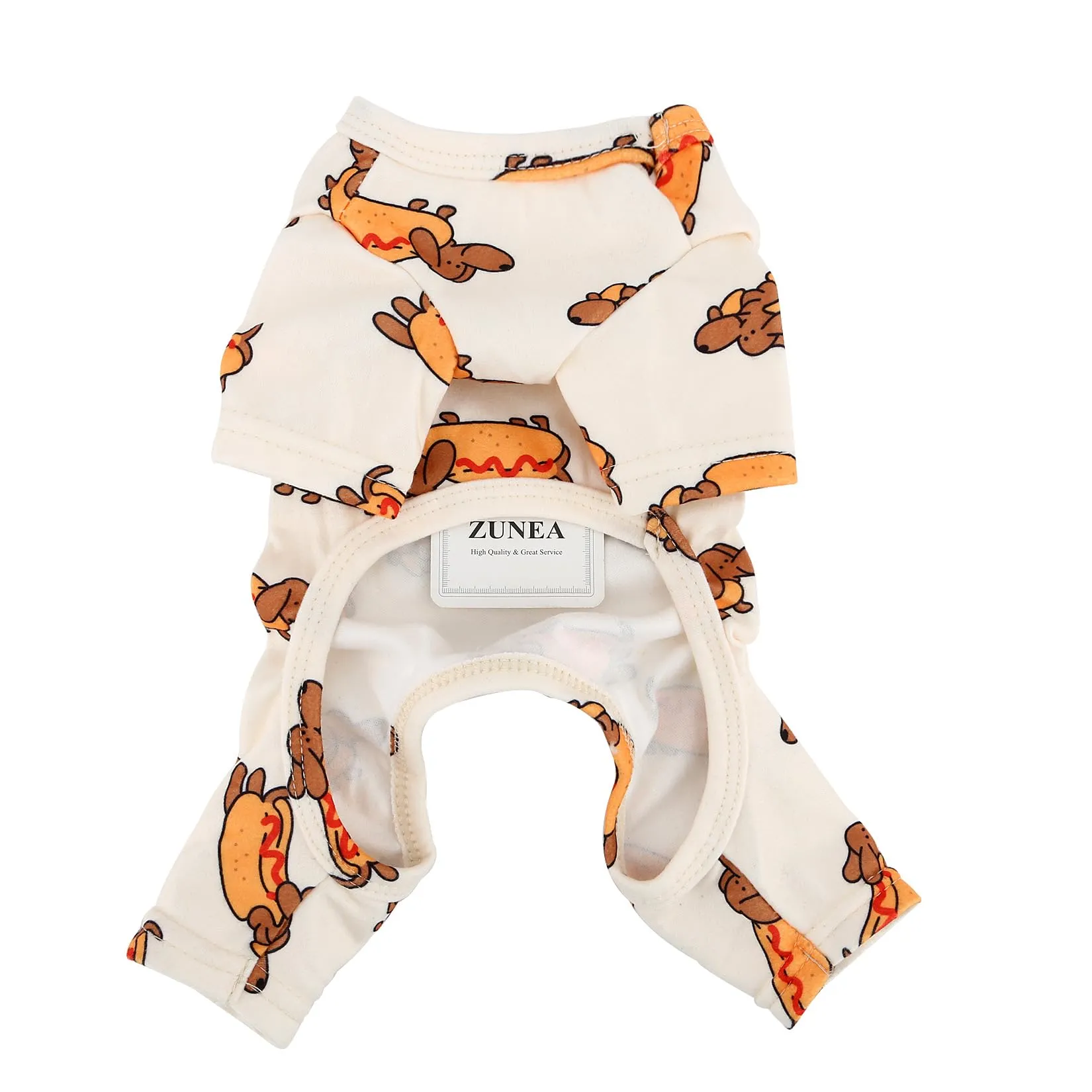 Zunea Pigiama per cani di piccola taglia carino hotdog stampato abbigliamento per cuccioli pigiama tuta estiva pigiama tuta tuta pigiama completo morbido traspirante a 4 zampe abbigliamento per - immagine 6