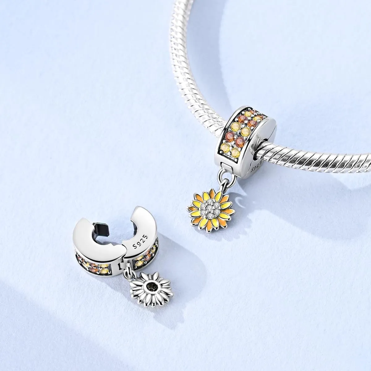 LNQOBU Clip/Stopper Charms per Bracciale Argento 925 Pave Cubic Zirconia Bead Stella Luna Farfalla Blu Gioielli Regalo per Donna - immagine 2