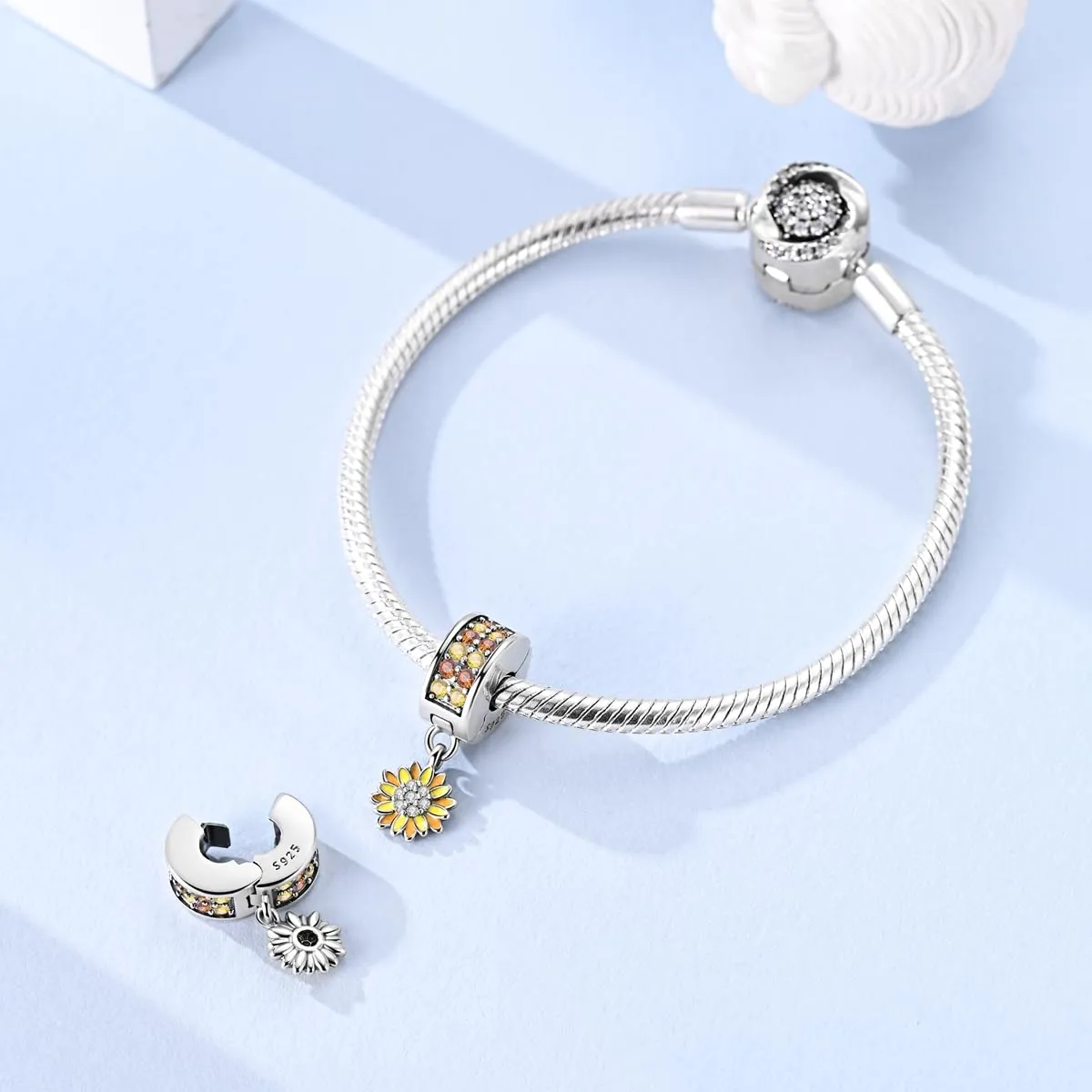LNQOBU Clip/Stopper Charms per Bracciale Argento 925 Pave Cubic Zirconia Bead Stella Luna Farfalla Blu Gioielli Regalo per Donna - immagine 4