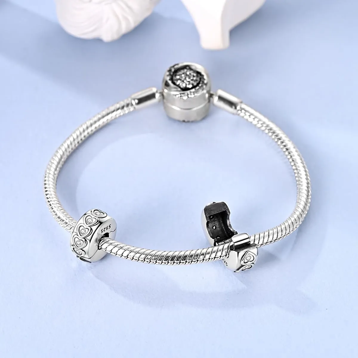 LNQOBU Clip/Stopper Charms per Bracciale Argento 925 Pave Cubic Zirconia Bead Stella Luna Farfalla Blu Gioielli Regalo per Donna - immagine 2