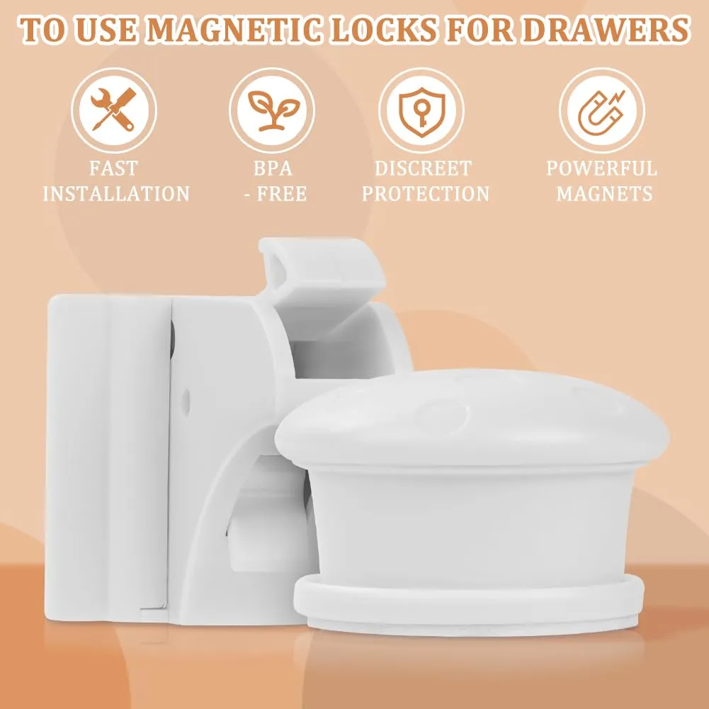 HOTUT Blocca Cassetti Magnetici per Bambini,4 Serrature + 1 Chiave, Serratura Magnetica per Mobili,Senza Trapano,Blocco di Sicurezza Magnetico,Chiusure Sicurezza Bambini per Cassetto e Armadio - immagine 5