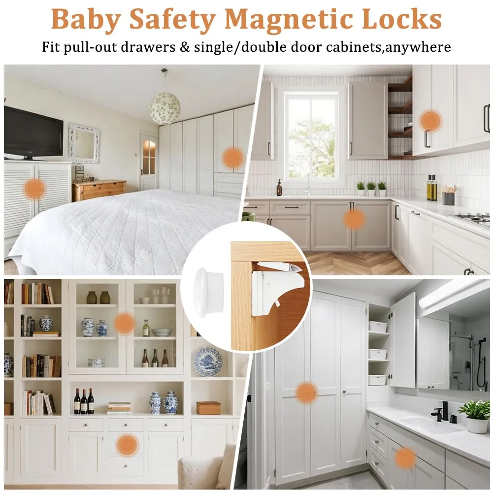 HOTUT Blocca Cassetti Magnetici per Bambini,4 Serrature + 1 Chiave, Serratura Magnetica per Mobili,Senza Trapano,Blocco di Sicurezza Magnetico,Chiusure Sicurezza Bambini per Cassetto e Armadio - immagine 7