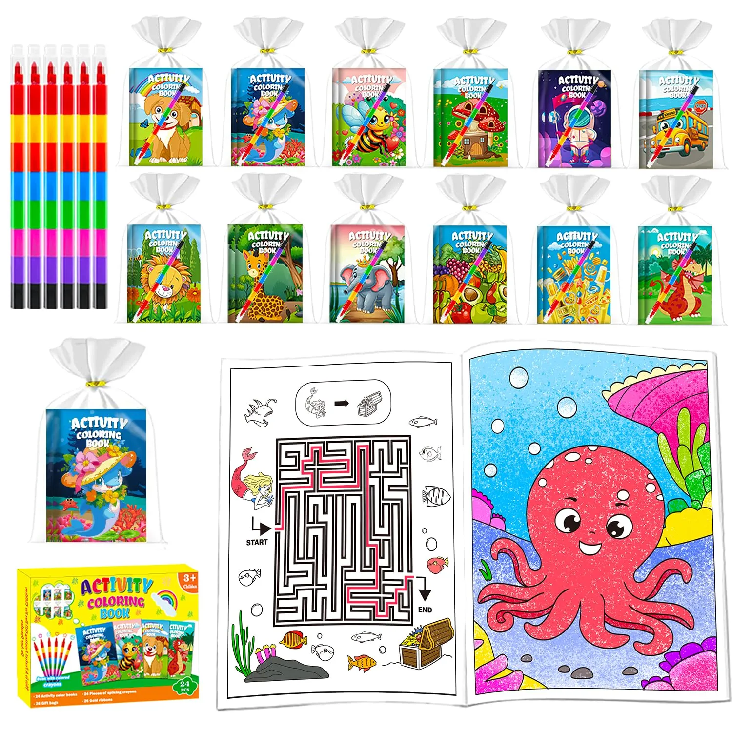 Aannanl 24 Set Libri da Colorare Bambini con Pastelli Regalini Fine Festa - immagine 1