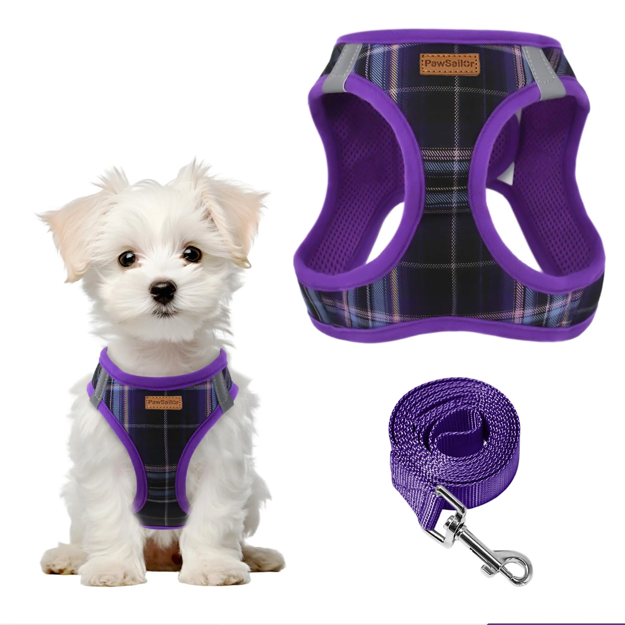 Pawsailor Pettorina Cane Taglia Piccola con Guinzaglio Anti-tiro Viola S - immagine 1