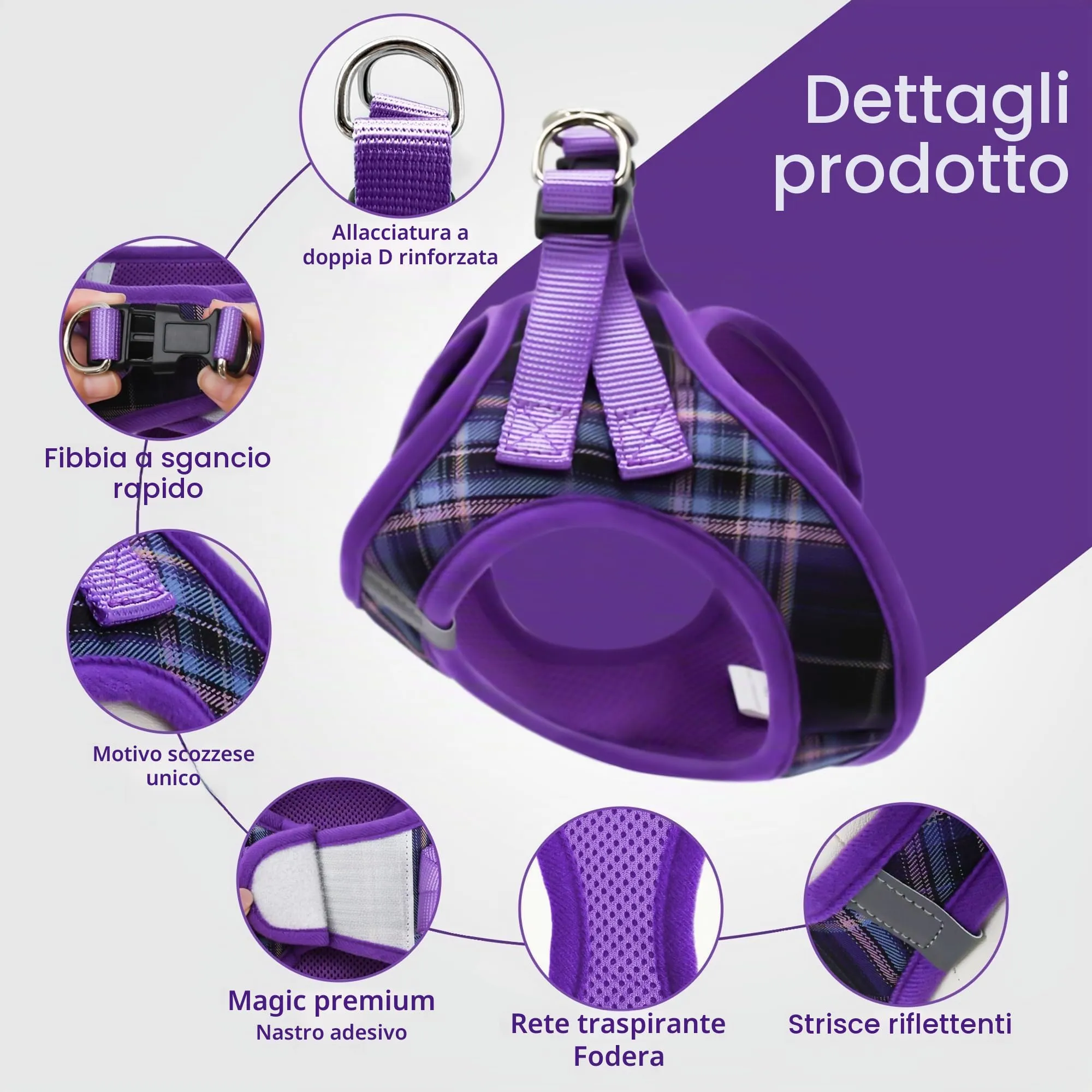 Pawsailor Pettorina Cane Taglia Piccola con Guinzaglio Anti-tiro Viola S - immagine 2