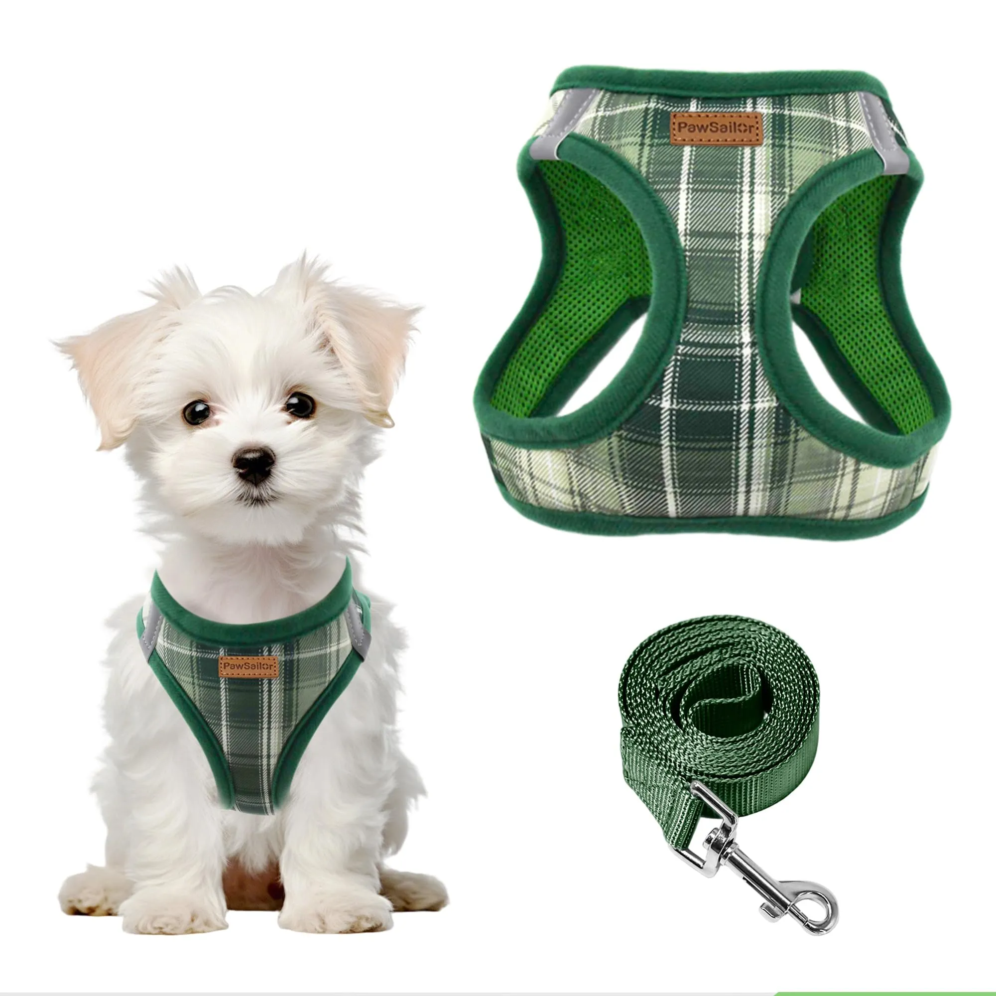 Pawsailor Pettorina Cane Taglia Piccola con Guinzaglio Anti-tiro Verde M - immagine 1