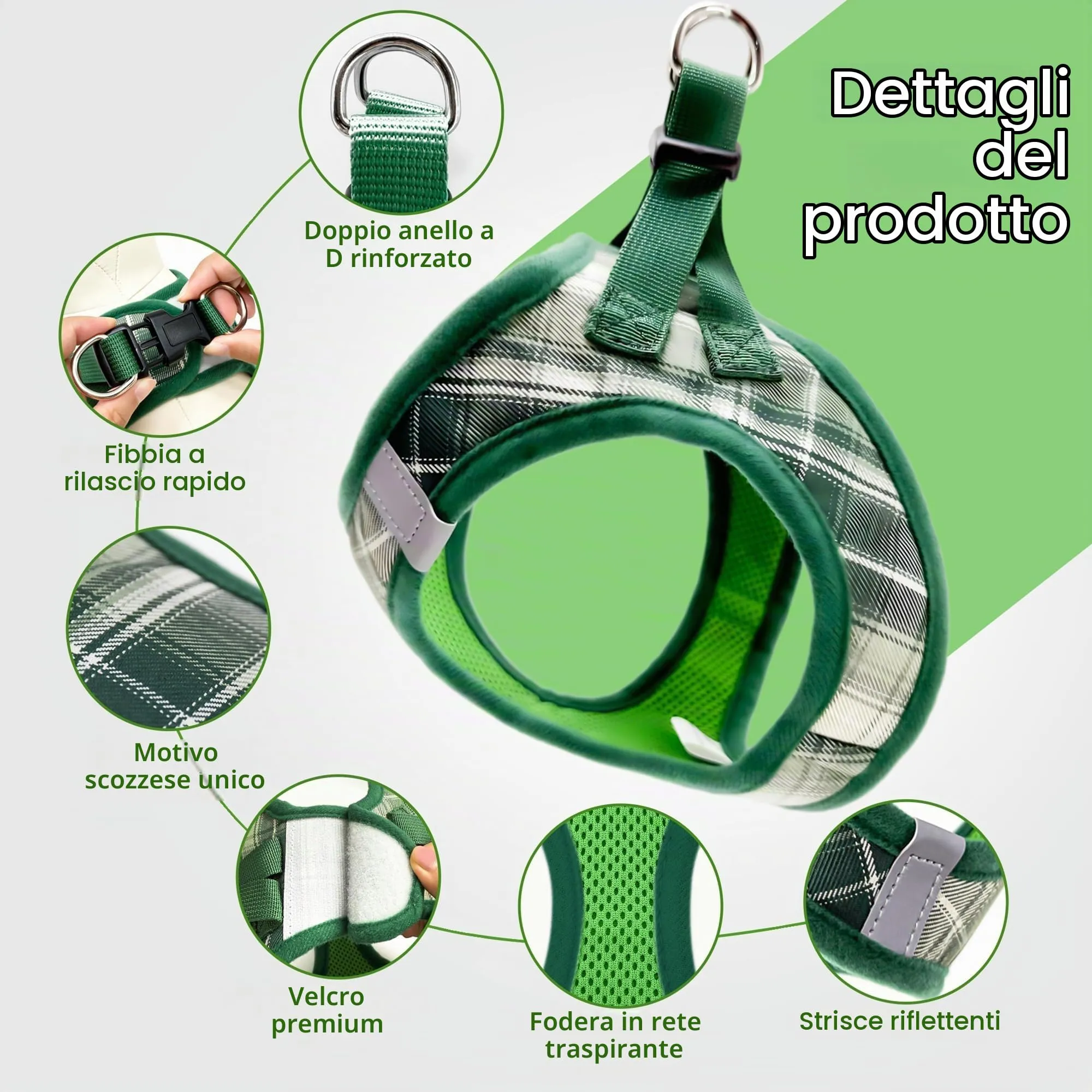Pawsailor Pettorina Cane Taglia Piccola con Guinzaglio Anti-tiro Verde M - immagine 2