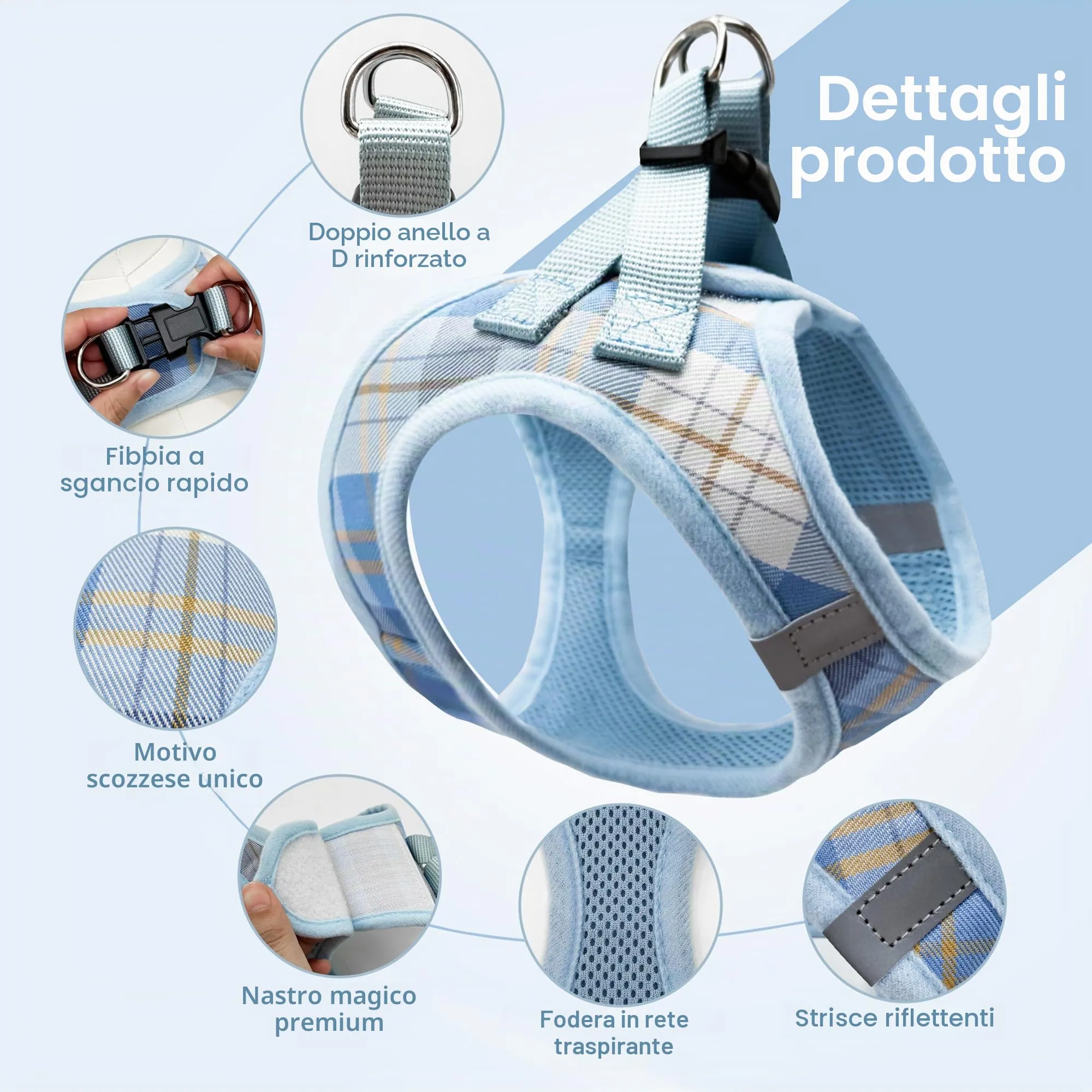Pawsailor Pettorina Cane Taglia Piccola con Guinzaglio Anti-tiro Blu XXS - immagine 2