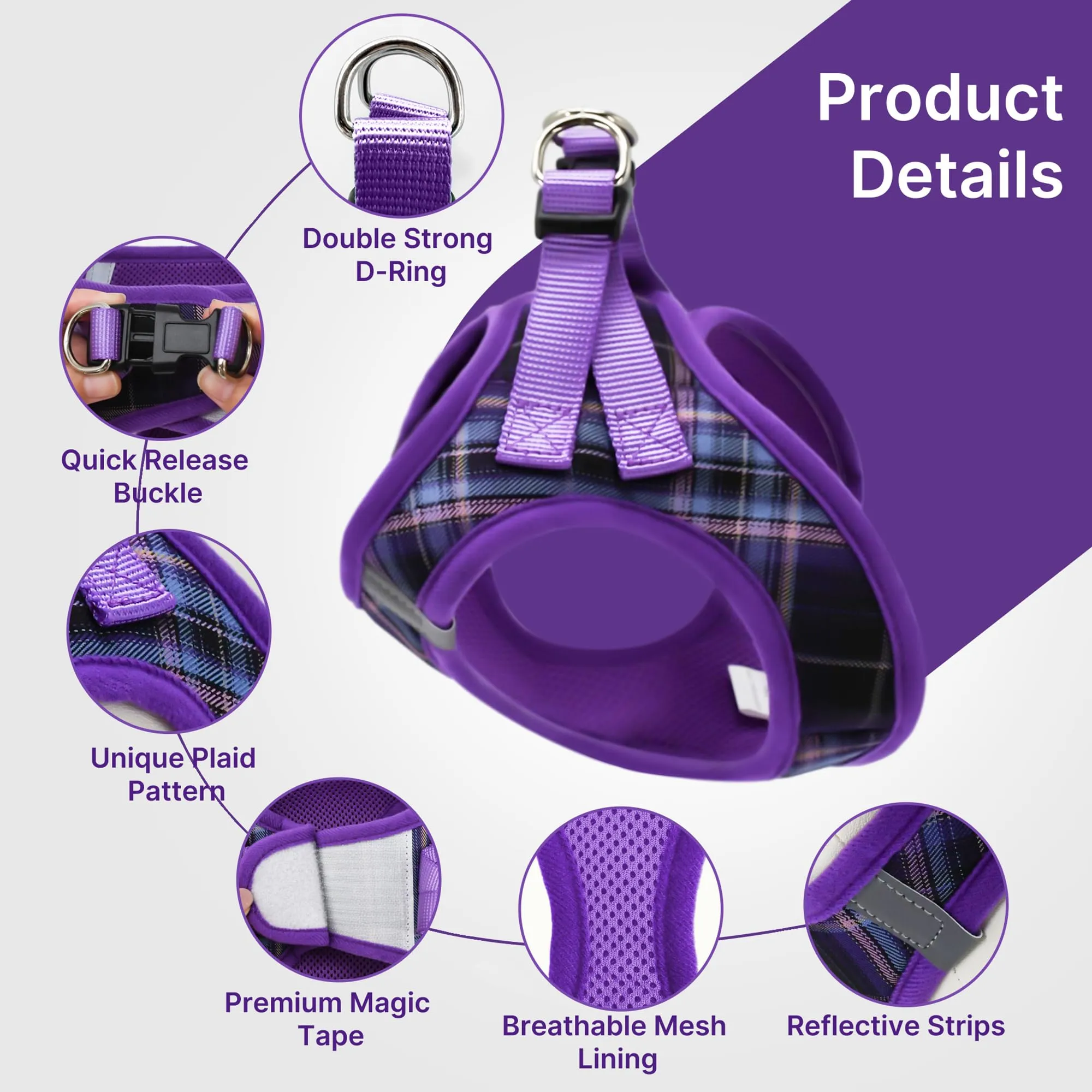 Pawsailor Pettorina Cane Taglia Piccola con Guinzaglio Anti-tiro Viola M - immagine 2