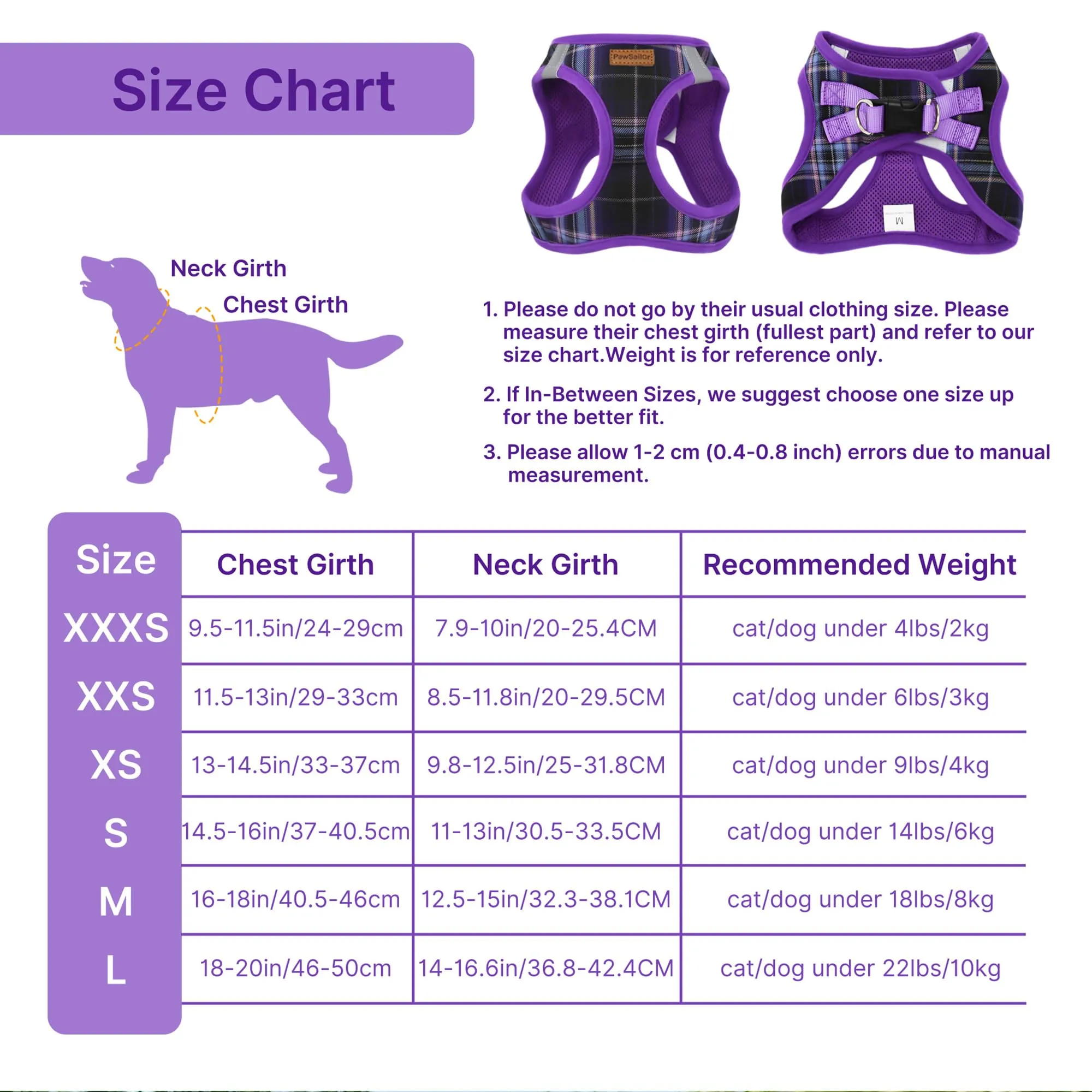 Pawsailor Pettorina Cane Taglia Piccola con Guinzaglio Anti-tiro Viola M - immagine 3