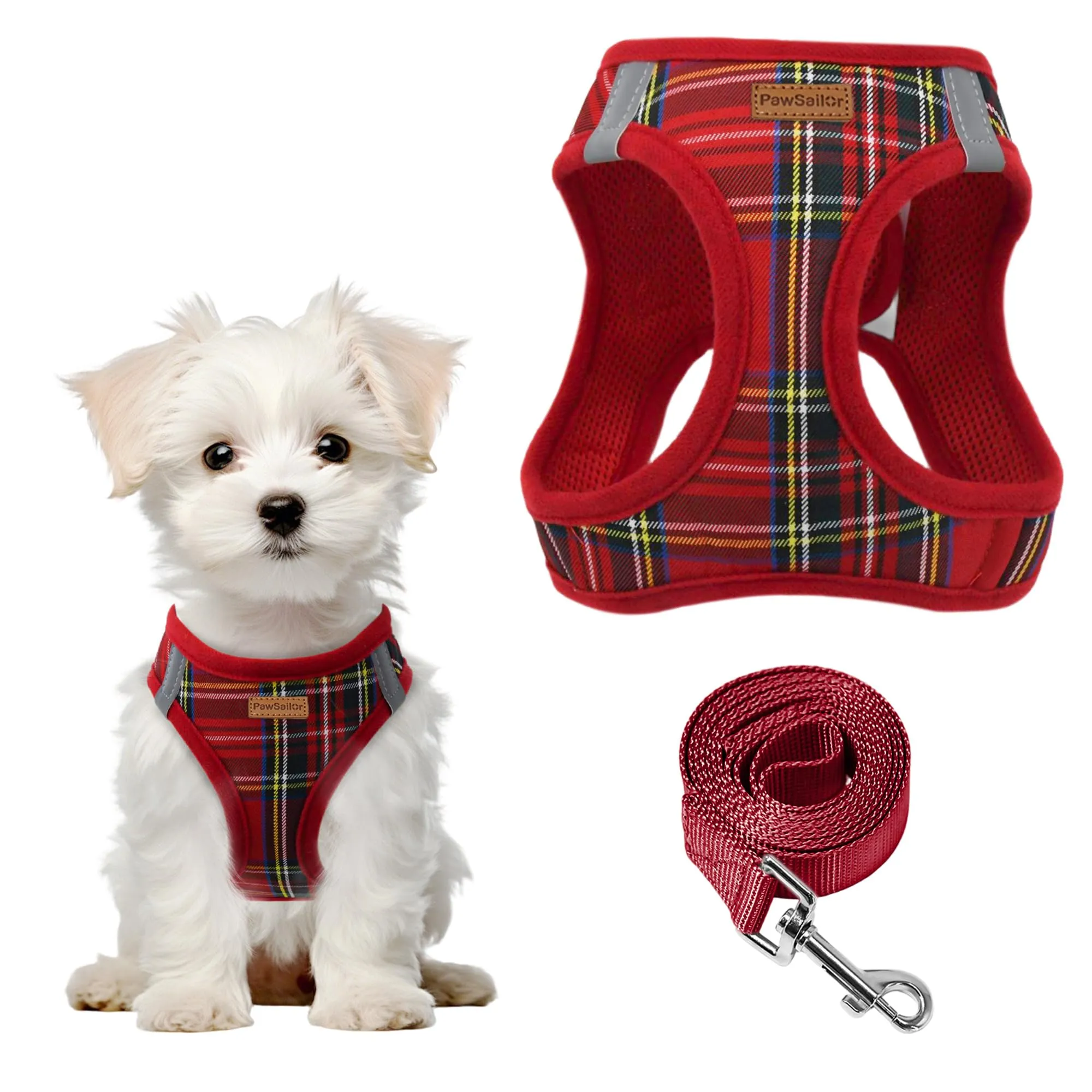 Pawsailor Pettorina Cane Taglia Piccola con Guinzaglio Anti-tiro Rosso M - immagine 1