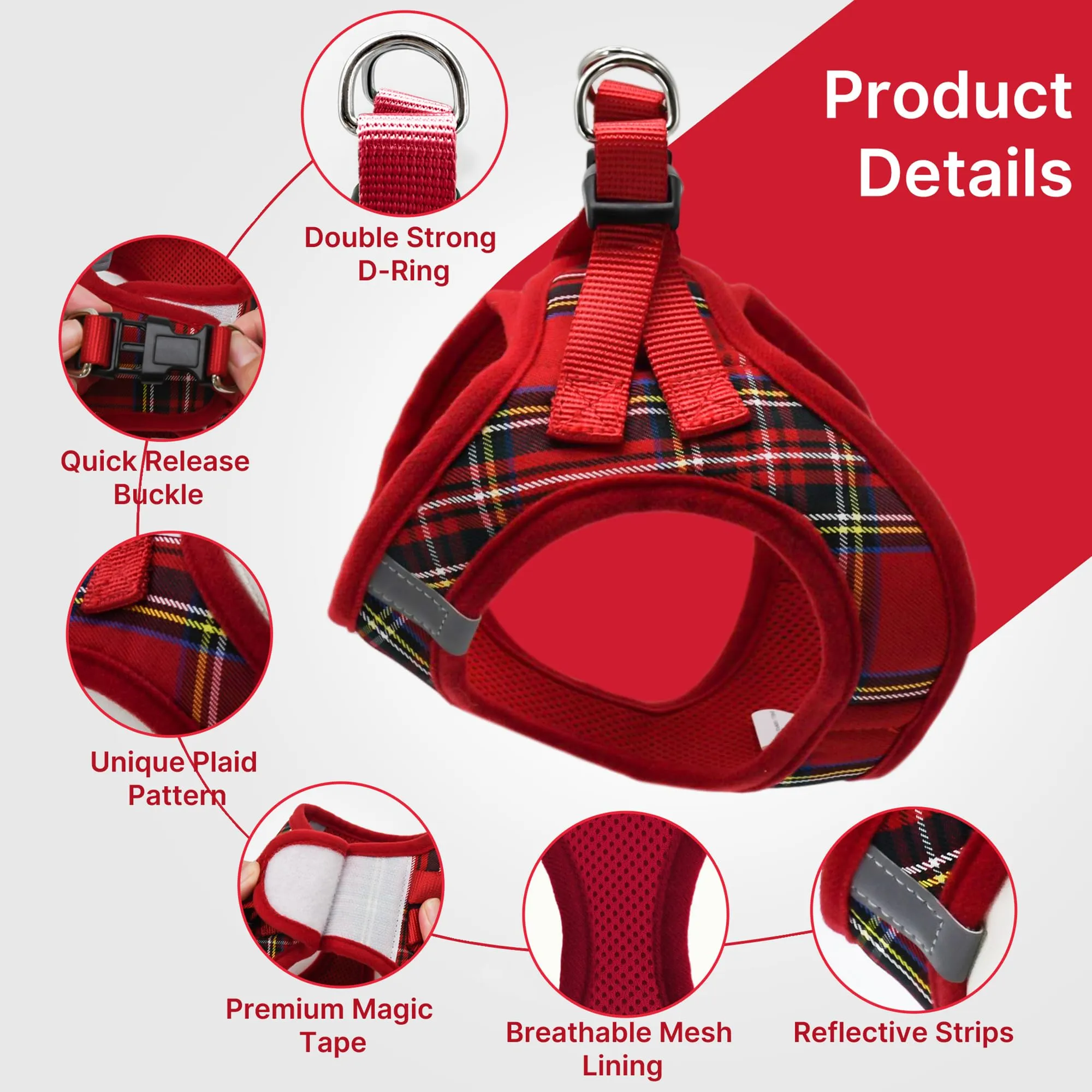 Pawsailor Pettorina Cane Taglia Piccola con Guinzaglio Anti-tiro Rosso M - immagine 2
