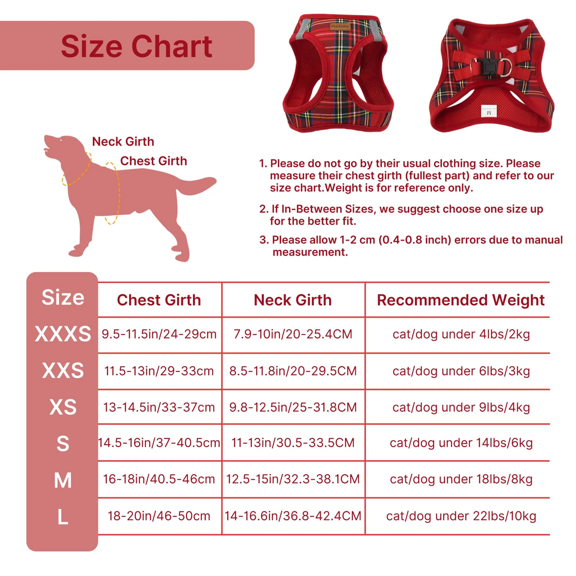 Pawsailor Pettorina Cane Taglia Piccola con Guinzaglio Anti-tiro Rosso M - immagine 3