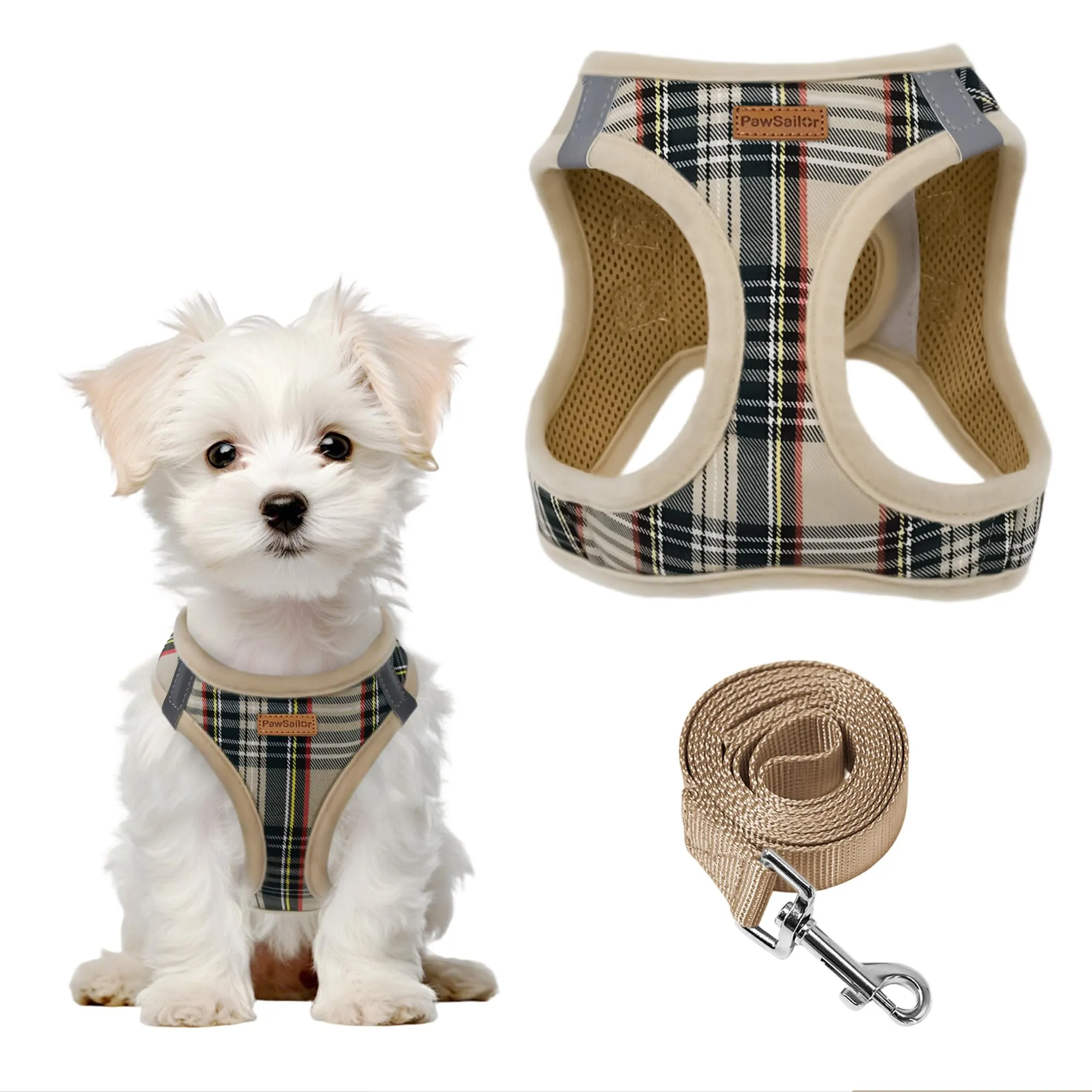 Pawsailor Pettorina Cane Taglia Piccola con Guinzaglio Anti-tiro Beige S - immagine 1