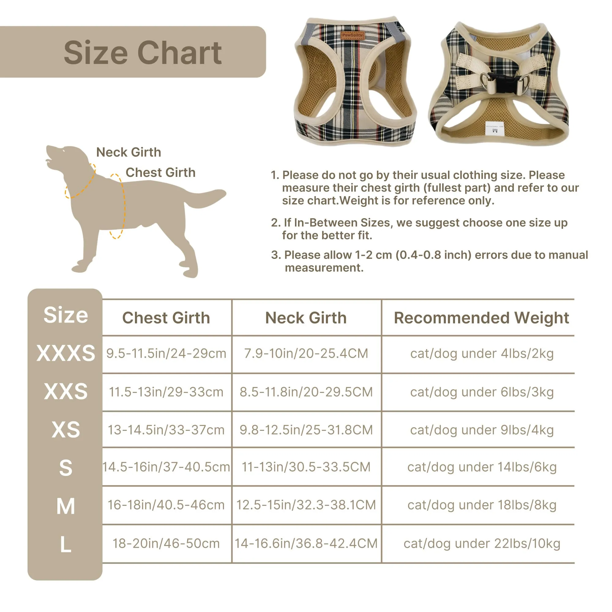 Pawsailor Pettorina Cane Taglia Piccola con Guinzaglio Anti-tiro Beige S - immagine 3
