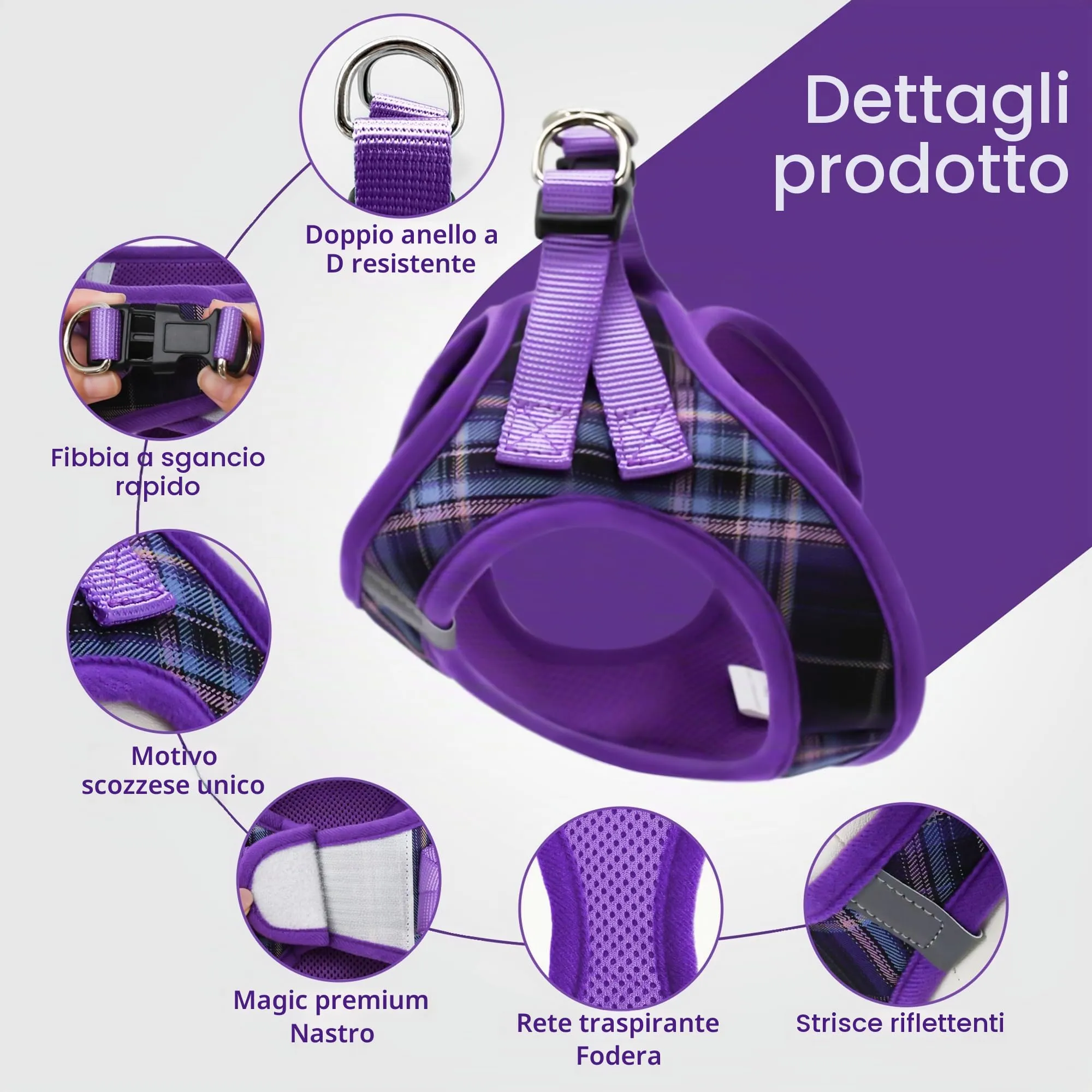 Pawsailor Pettorina Cane Taglia Piccola con Guinzaglio Anti-tiro Viola XS - immagine 2