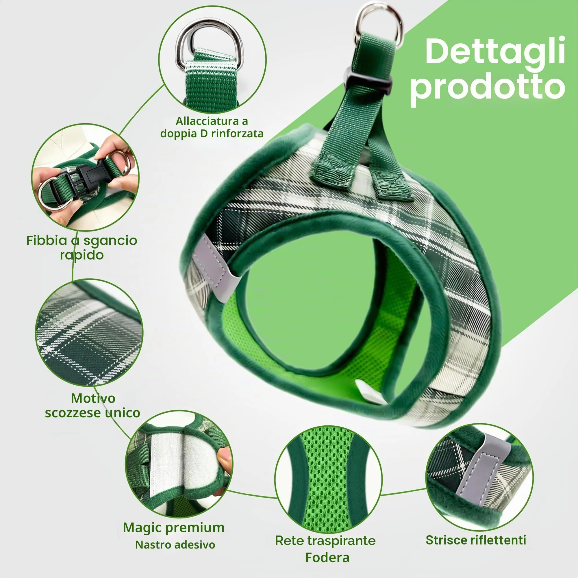 Pawsailor Pettorina Cane Taglia Piccola con Guinzaglio Anti-tiro Verde S - immagine 2