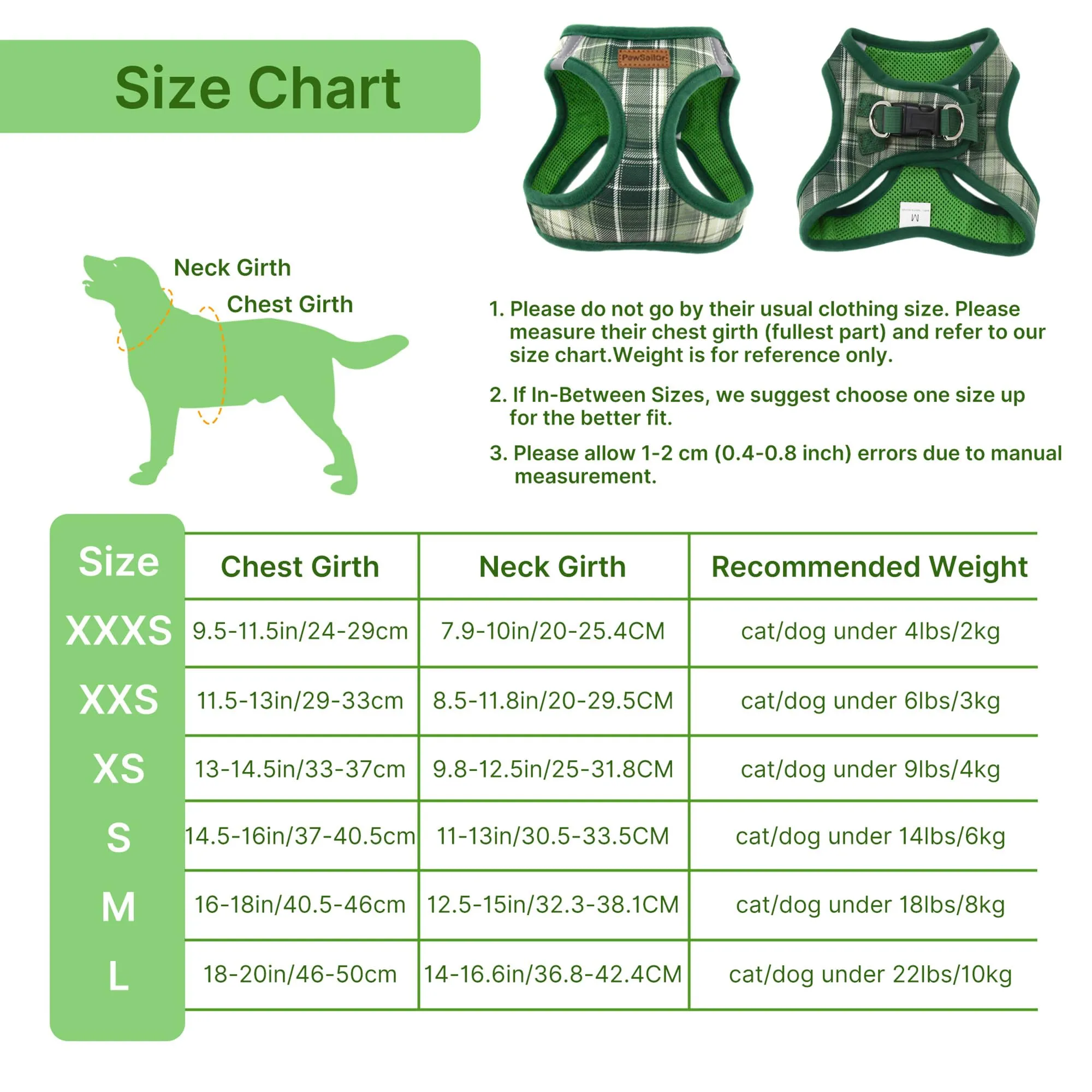 Pawsailor Pettorina Cane Taglia Piccola con Guinzaglio Anti-tiro Verde S - immagine 3