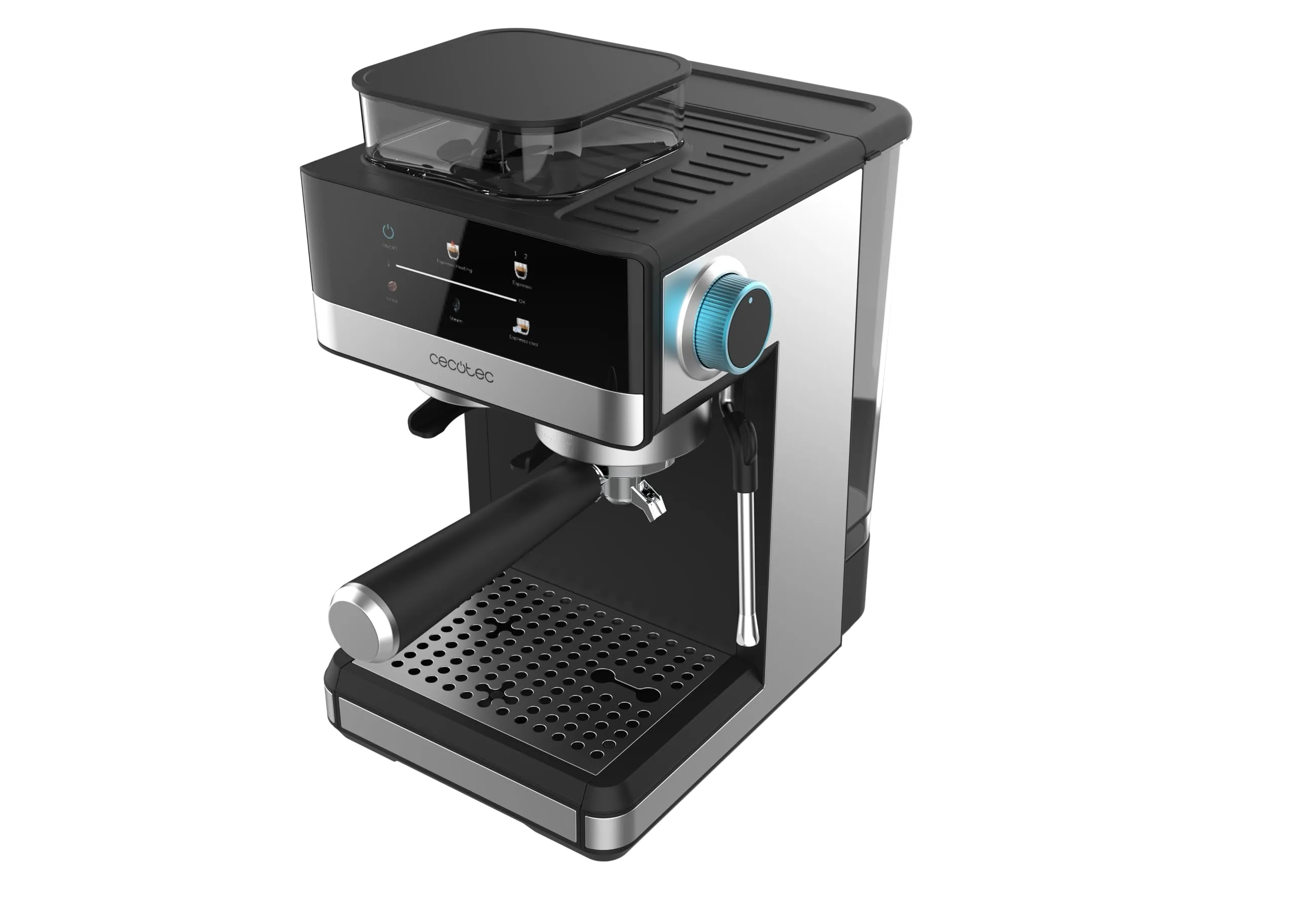 Cecotec Macchine da Caffè Espresso Power Espresso 20 Grind. 1350W, 20Bar, Caffè con Vapore, 2 Tazze, Schermo Tattile, Macinacaffè, Serbatoio Caffè 150g, Acqua 1.7L, Schiumatore, Thermoblock, Sicurezza - immagine 3