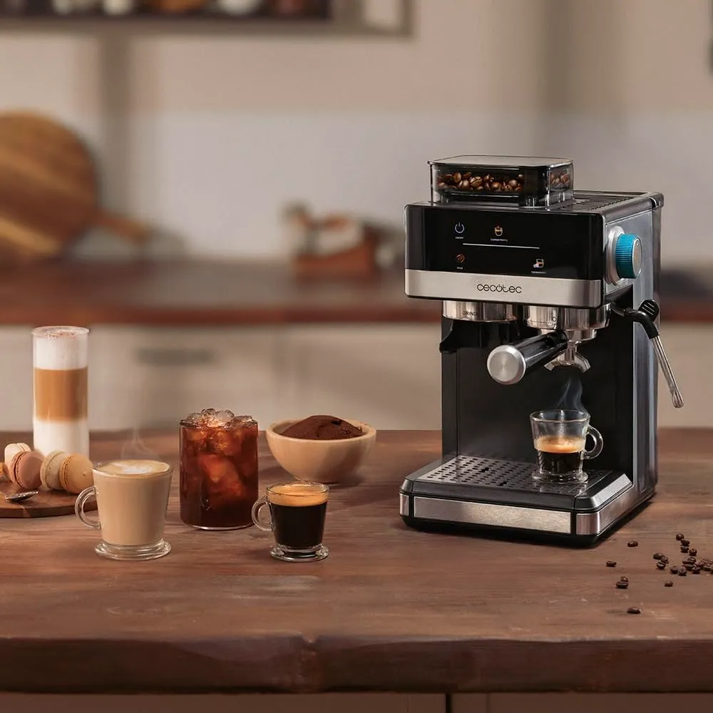 Cecotec Macchine da Caffè Espresso Power Espresso 20 Grind. 1350W, 20Bar, Caffè con Vapore, 2 Tazze, Schermo Tattile, Macinacaffè, Serbatoio Caffè 150g, Acqua 1.7L, Schiumatore, Thermoblock, Sicurezza - immagine 4