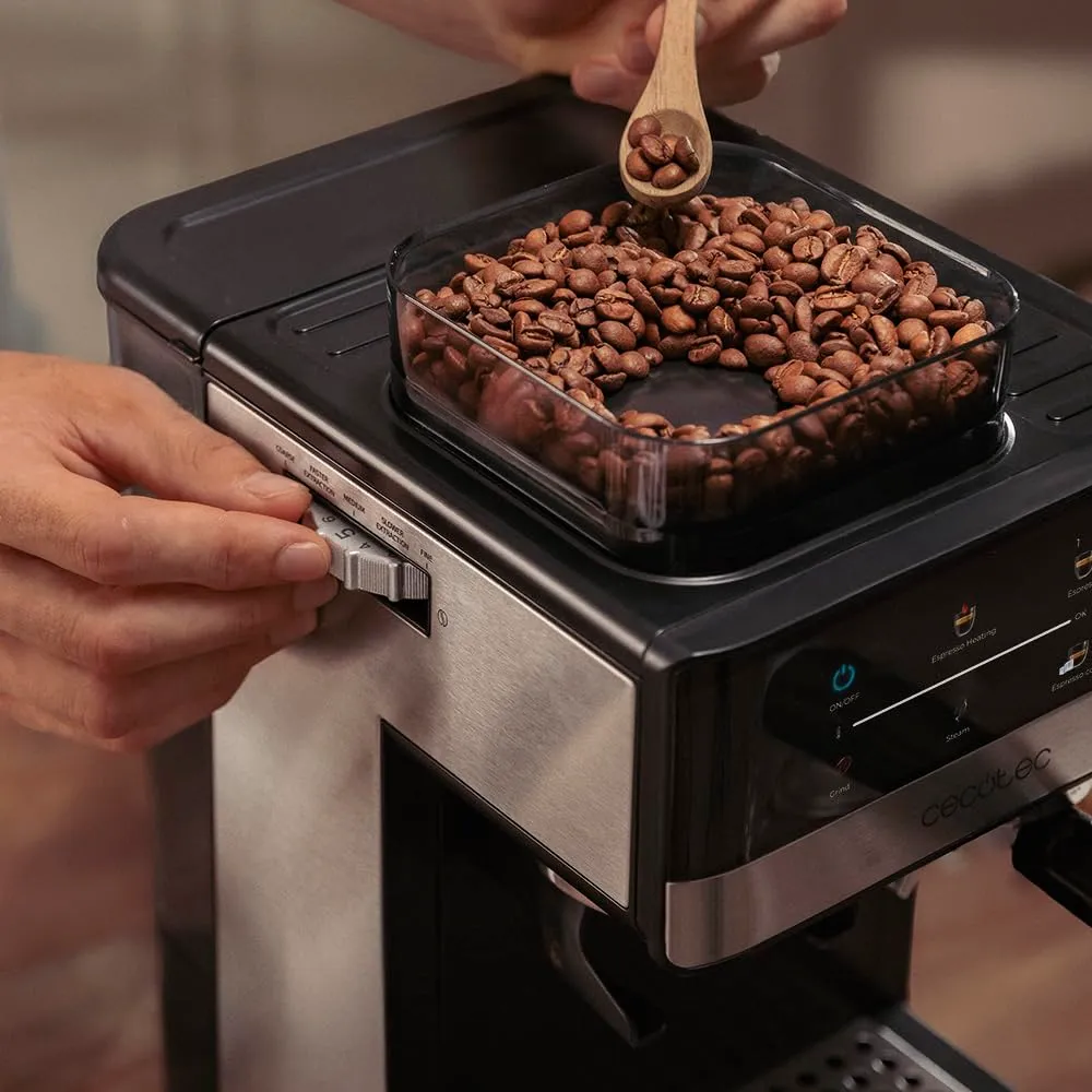 Cecotec Macchine da Caffè Espresso Power Espresso 20 Grind. 1350W, 20Bar, Caffè con Vapore, 2 Tazze, Schermo Tattile, Macinacaffè, Serbatoio Caffè 150g, Acqua 1.7L, Schiumatore, Thermoblock, Sicurezza - immagine 5