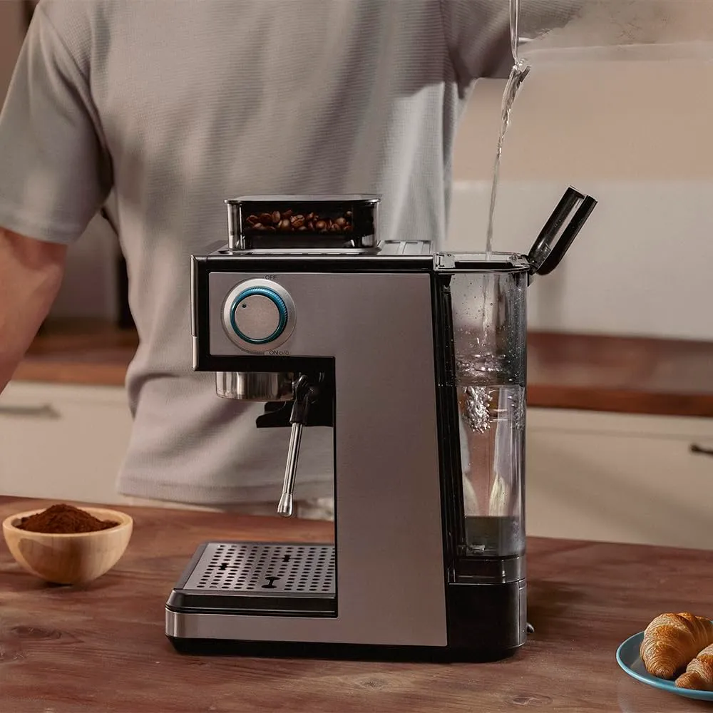 Cecotec Macchine da Caffè Espresso Power Espresso 20 Grind. 1350W, 20Bar, Caffè con Vapore, 2 Tazze, Schermo Tattile, Macinacaffè, Serbatoio Caffè 150g, Acqua 1.7L, Schiumatore, Thermoblock, Sicurezza - immagine 10