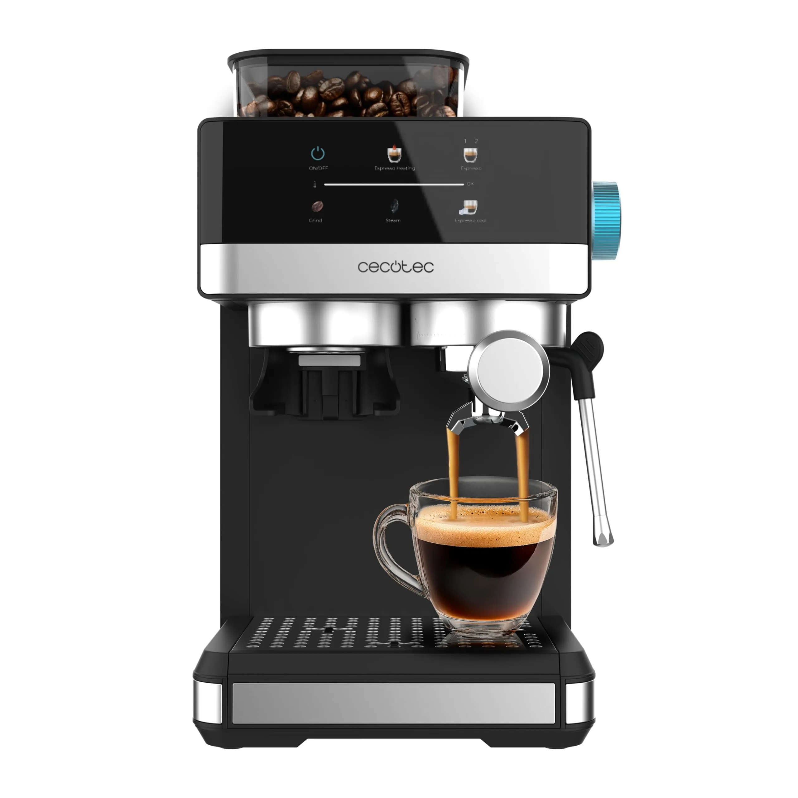Cecotec Macchina Caffè Espresso Power Espresso 20 Grind+. 1350W, 20 Bar, Schermo Touch, Thermoblock, Serbatoio Acqua 1,7L, 20 Livelli Macinatura, Serbatoio Caffè 150g, Schiumatore Latte, Sicurezza - immagine 1
