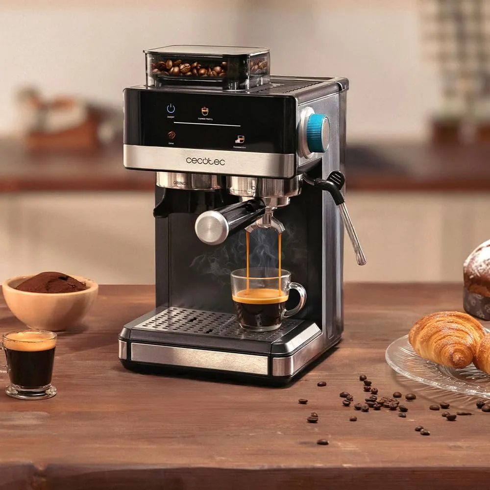Cecotec Macchina Caffè Espresso Power Espresso 20 Grind+. 1350W, 20 Bar, Schermo Touch, Thermoblock, Serbatoio Acqua 1,7L, 20 Livelli Macinatura, Serbatoio Caffè 150g, Schiumatore Latte, Sicurezza - immagine 2