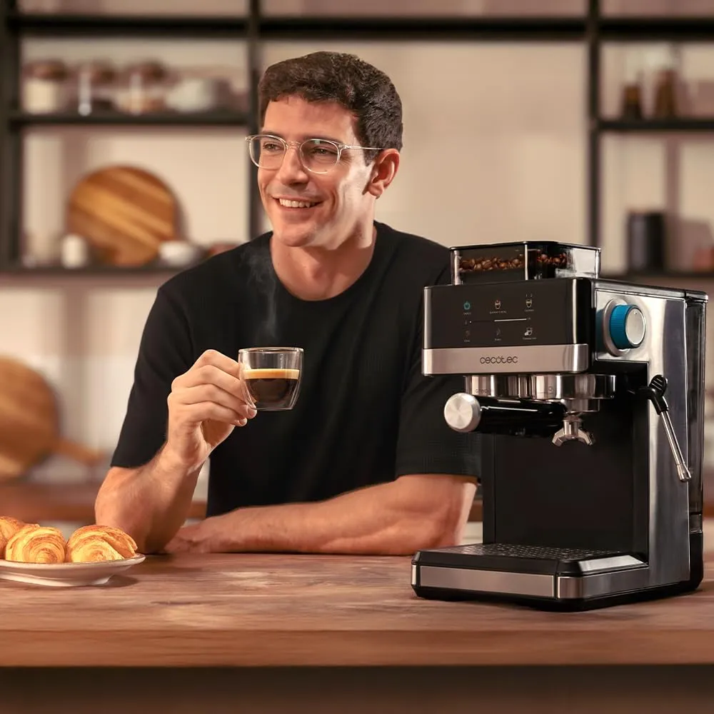 Cecotec Macchina Caffè Espresso Power Espresso 20 Grind+. 1350W, 20 Bar, Schermo Touch, Thermoblock, Serbatoio Acqua 1,7L, 20 Livelli Macinatura, Serbatoio Caffè 150g, Schiumatore Latte, Sicurezza - immagine 6