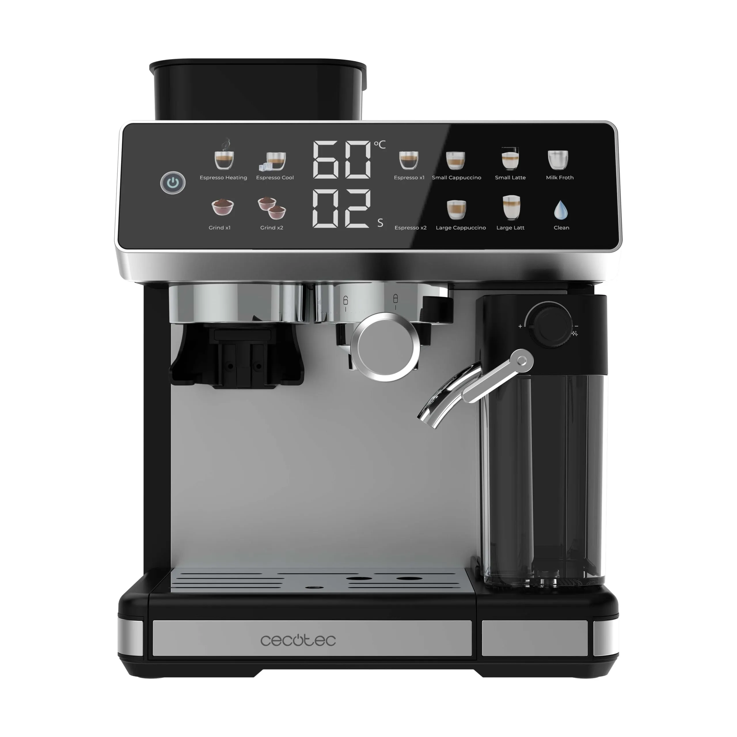 Cecotec Macchina da Caffè Espresso Barista Power Espresso 20 Barista Grind & Latte. 1350W, 20 Bar, Macinino Conico, Serbatoio Acqua 2.6L, 100g Caffè e 500ml Latte, Schermo Tattile, Autopulizia - immagine 1